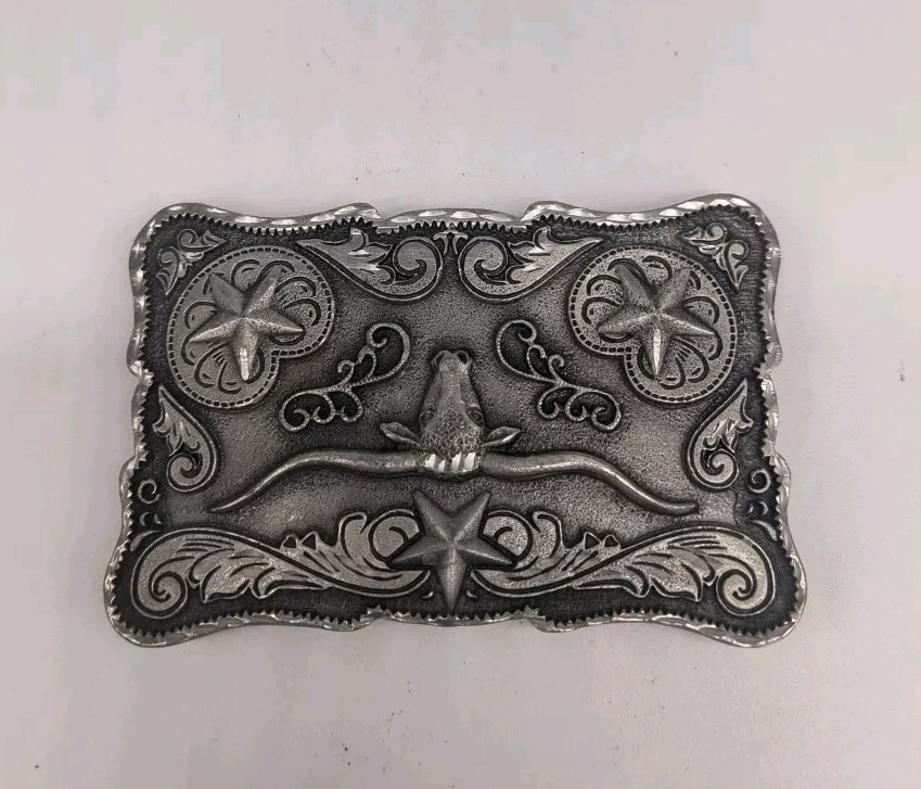Western Legends Lone Star Long Horn Silver Tone Belt Buckle