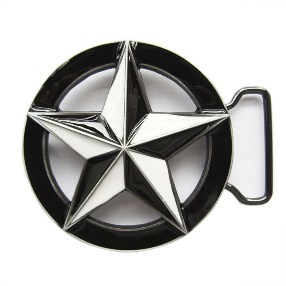 Circle Star Western Cowboy Black White Enamel Belt Buckle