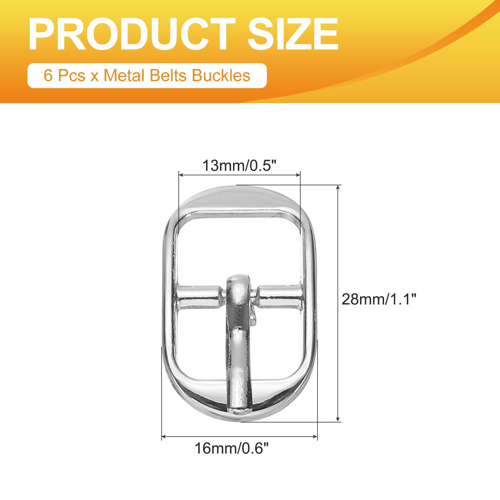 6 Pcs 0.5 Inch Single Prong Buckles Oval Center Bar Buckles, Silver Tone