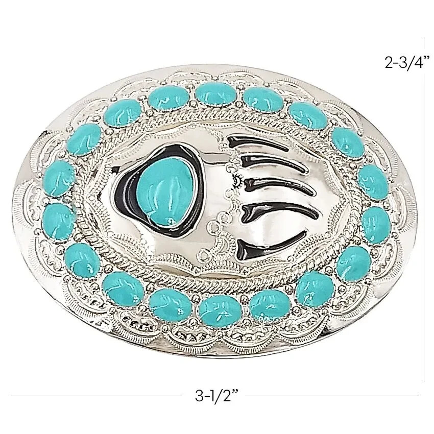Bear Claw Footprint Metal Belt Buckle Western Native American Design Turquoise