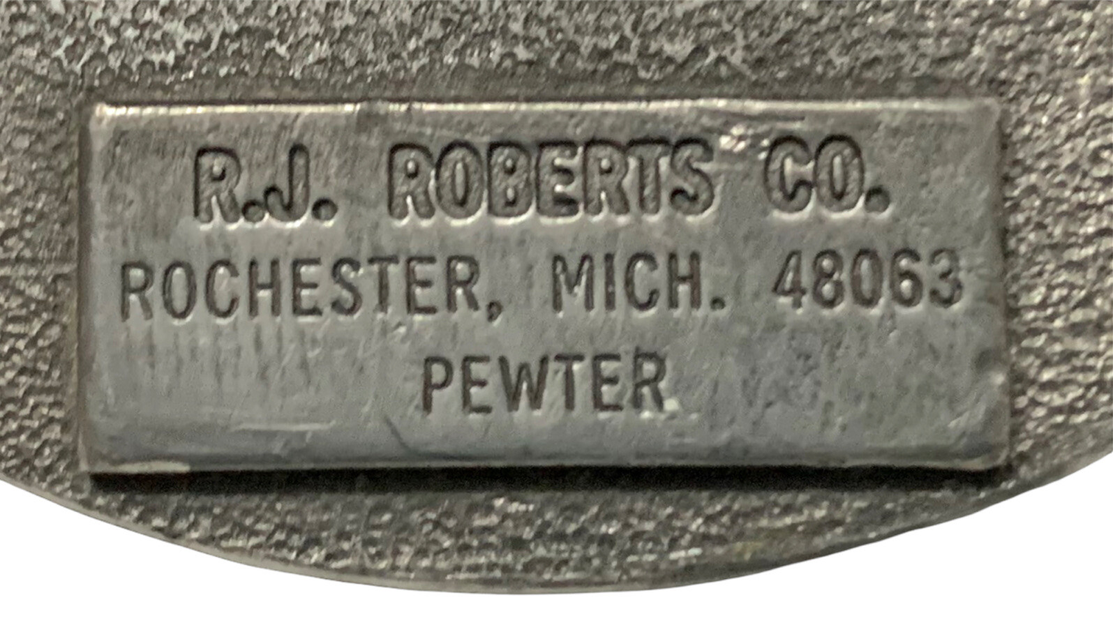 Vintage RJ Roberts Arm & Hammer Pewter Belt Buckle Product Advertising Made USA