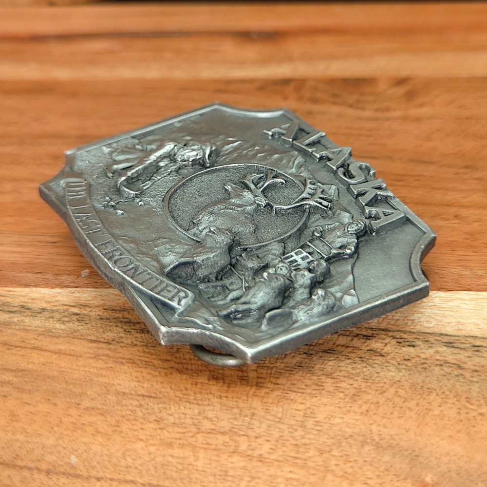 80&rsquo;s Western Fred Welch Alaska State Elk Scenery Cowboy Belt Buckle