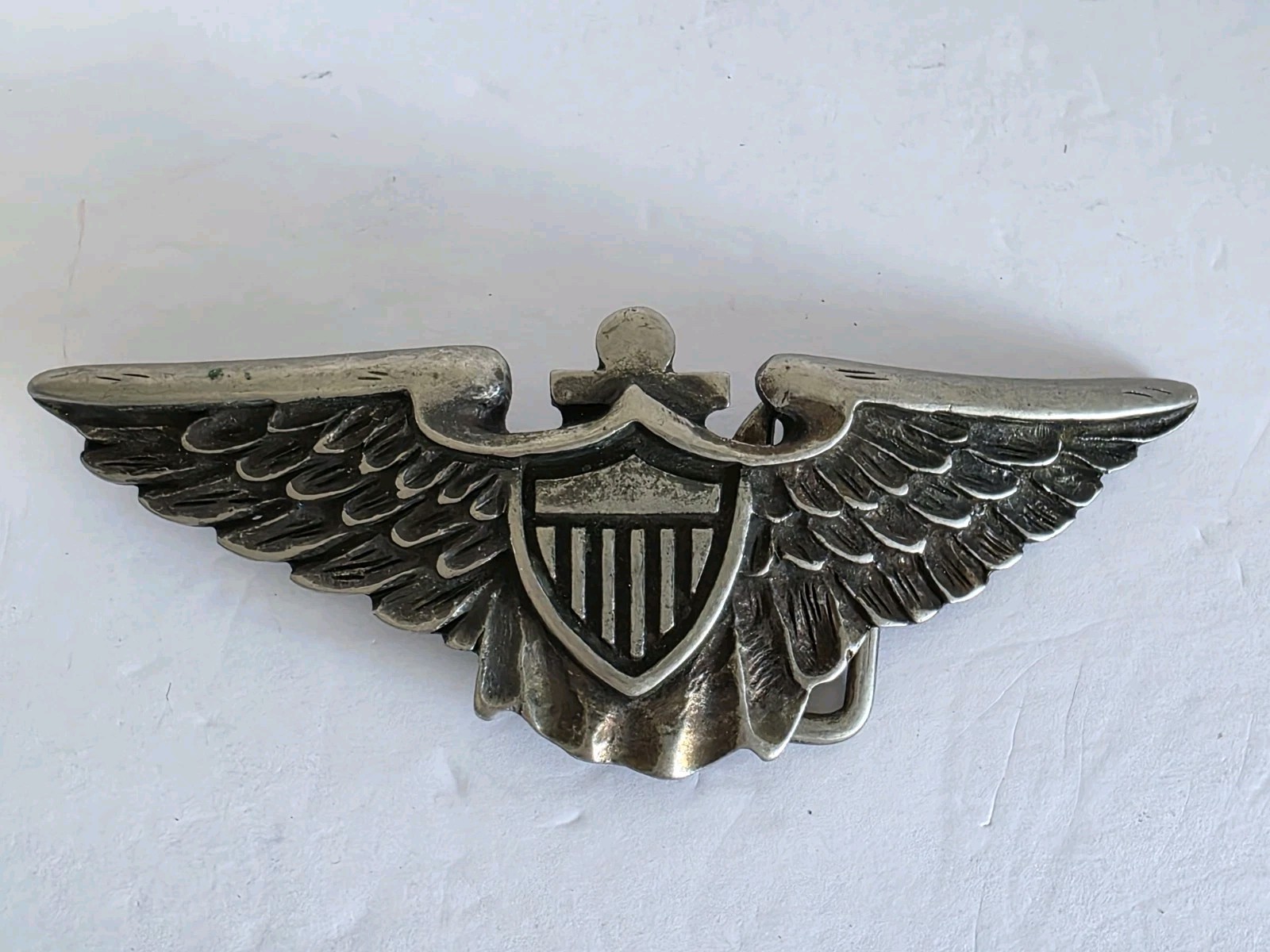 Vintage Military US Army Air Force? Aviator Badge Pilot Wings Shield Belt Buckle