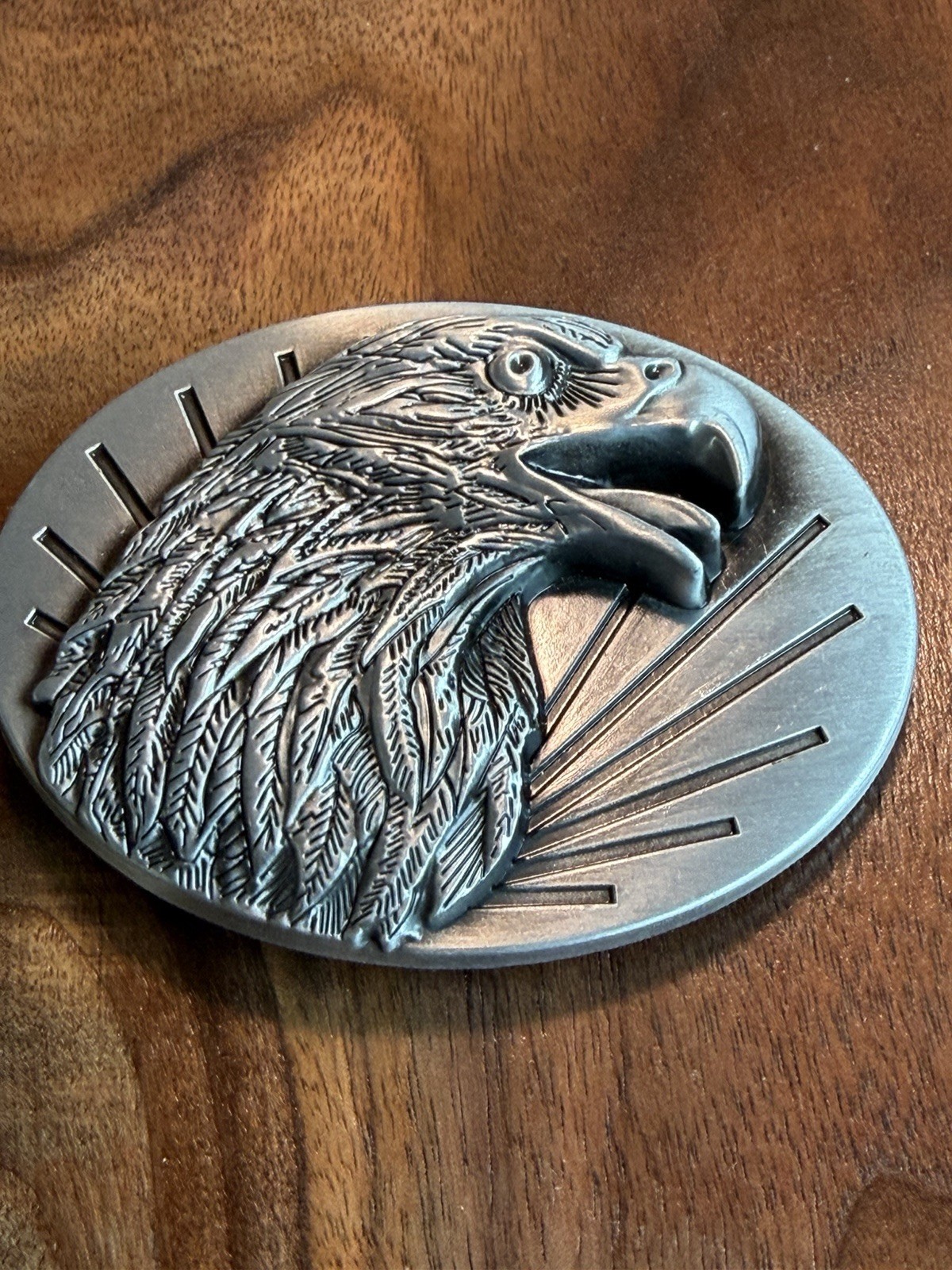 3D Men&rsquo;s American Eagle Belt Buckle USA Proud Antique SilverTone Fits 1.5&Prime; Belt
