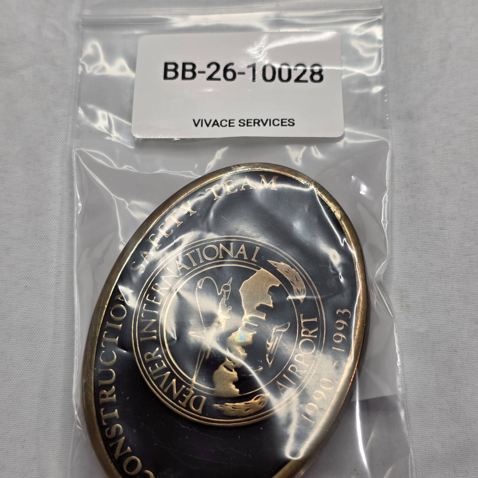 Vintage DIA Denver Airport Construction Safety Belt Buckle Anacortes Brass 1992
