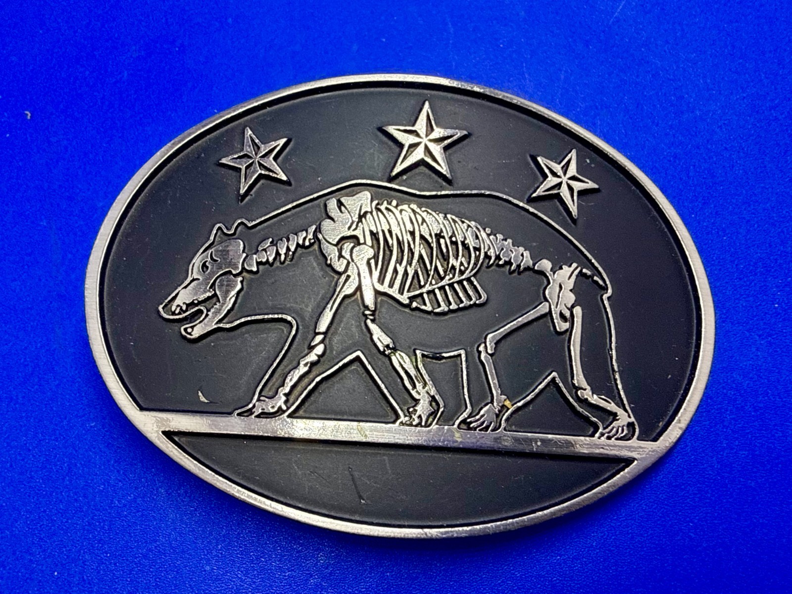 California State Flag Skeleton Grizzly Bear Stars Belt Buckle Chrome 6464