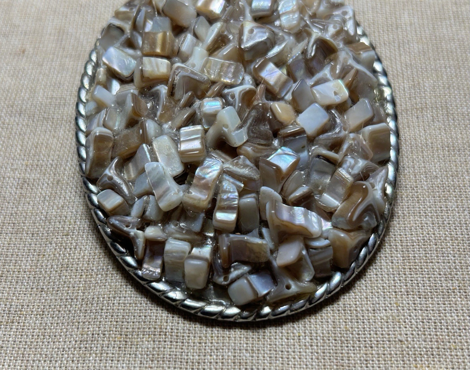 Western Style Belt Buckle Mother of Pearl Inspired Mosaic Oval Interchangeable