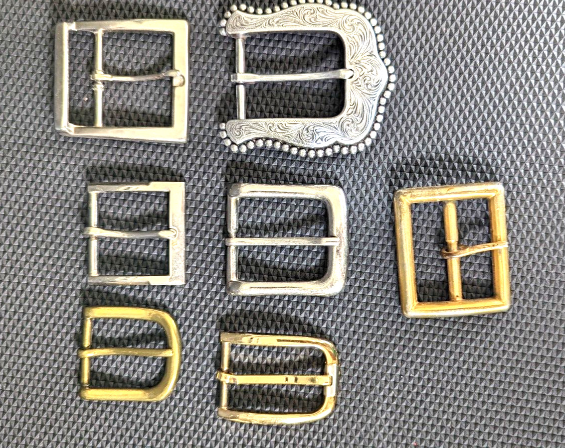 Lot of 7 Brass and Silver Metal Belt Buckle Square / Western