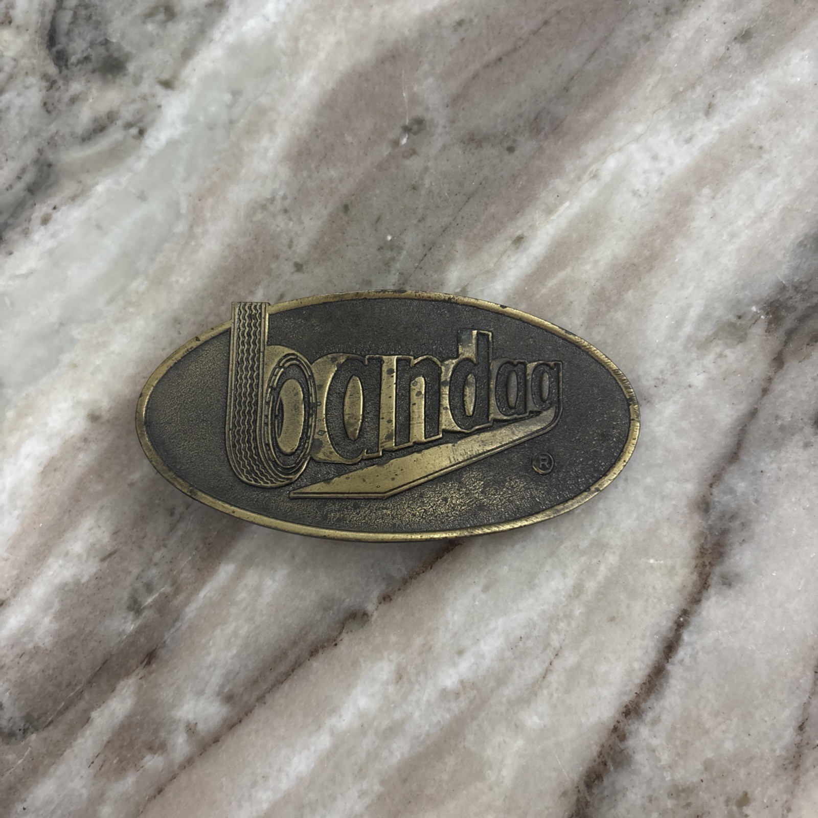 Vintage Brass Bandag Belt Buckle 3 5/8&Prime; Wide