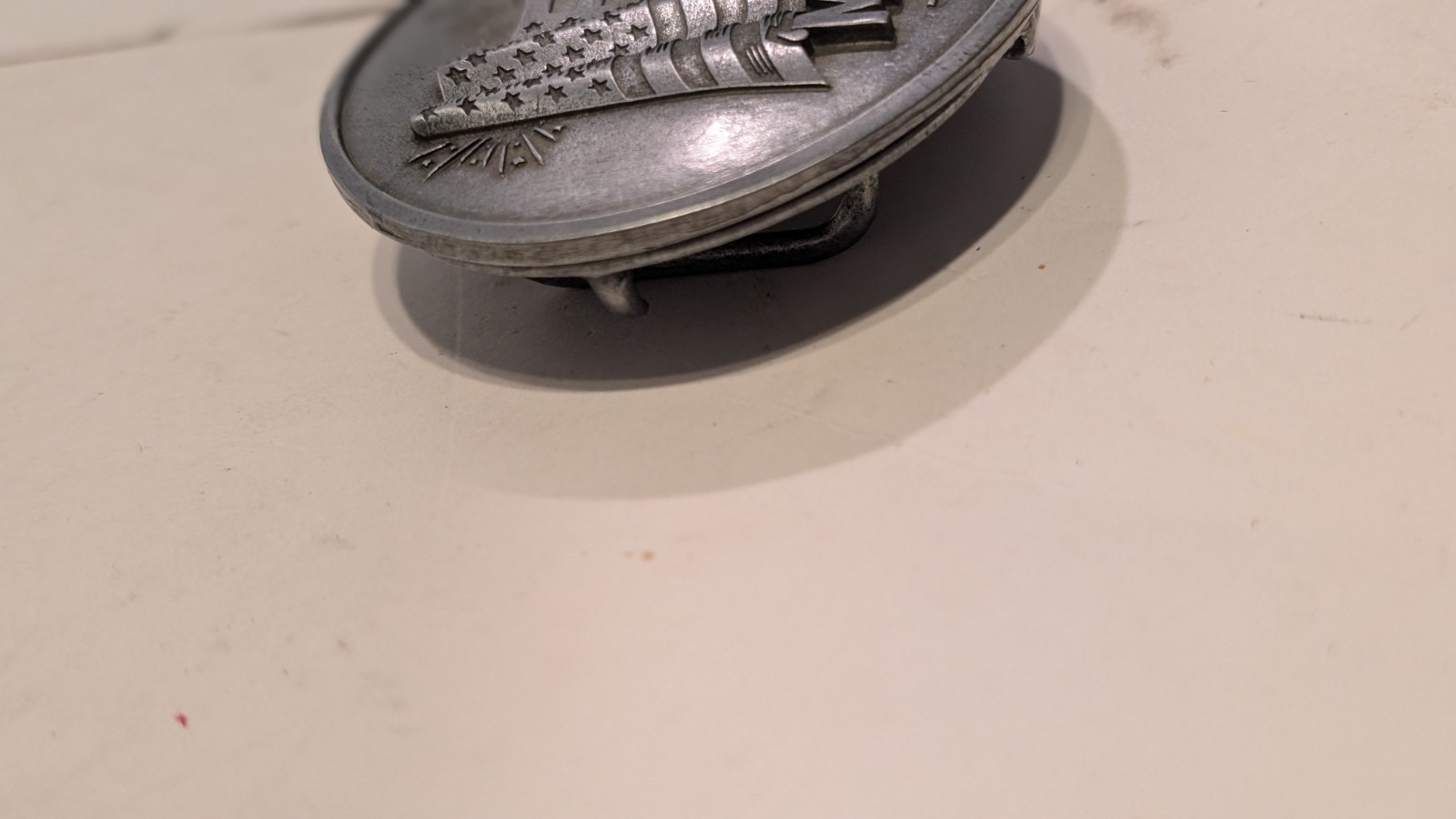BevBuckle America USA Flag Patriotic Oval Belt Buckle Pewter Tone Made In USA