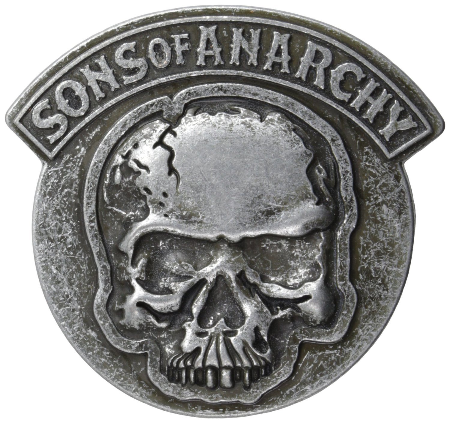 Men&rsquo;s Sons of Anarchy SOA Embossed Gunmetal Cracked Skull Belt Buckle