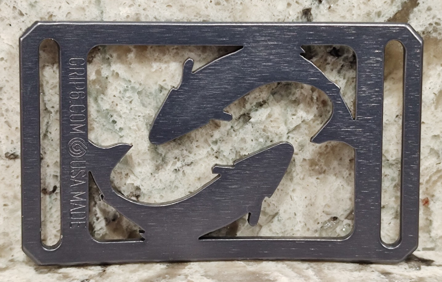 GRIP6 BELT BUCKLE – NATURALIST SALMON FISH – BLUE STEEL / PURPLE – 1.5 INCH WIDE