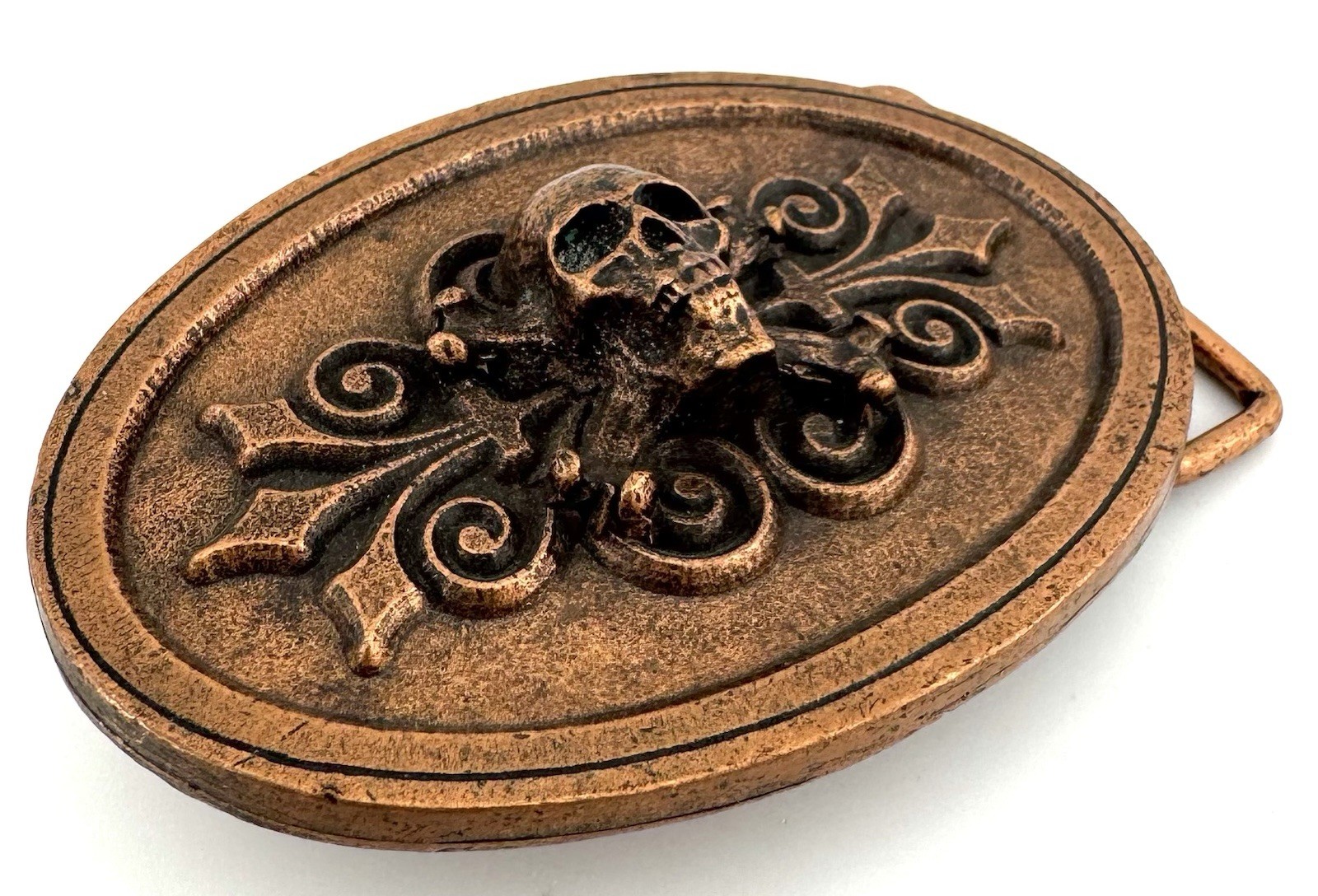 Skull Gothic Belt Buckle Bronze Tone Biker Punk Halloween Oval