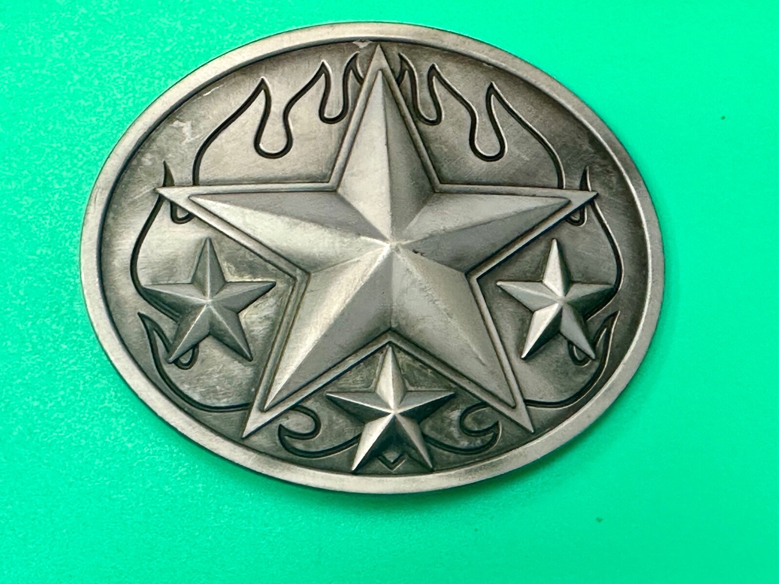 3D Nautical Celtic Star In Flames – Silver Tone Oval 4&Prime; Wide Vintage Belt Buckle