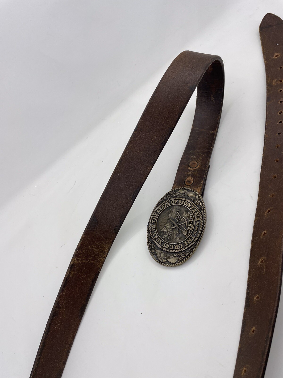Tony Lama The Great State of Montana Belt Buckle Solid Brass And Leather Belt