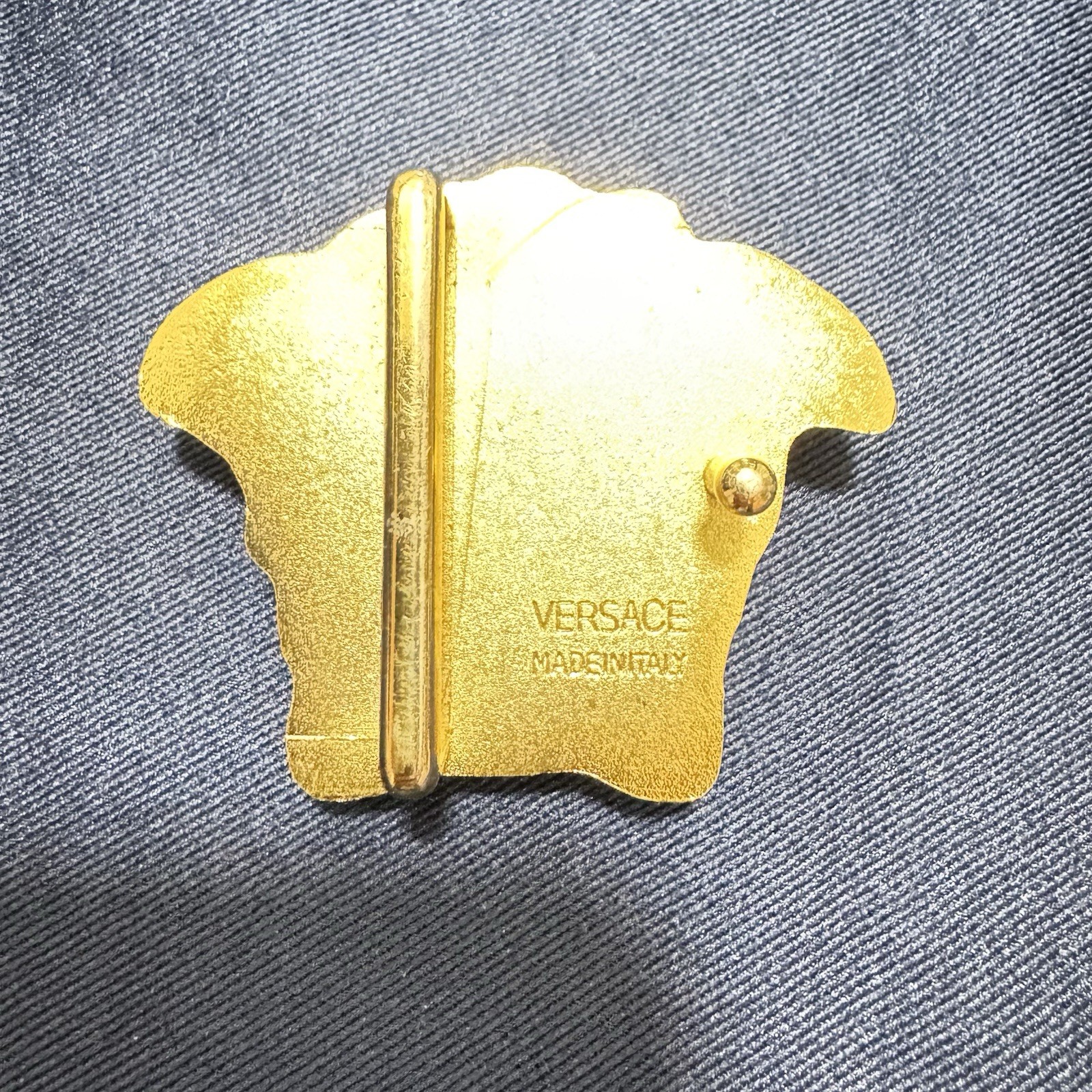 Versace Medusa Head Gold Tone Metal Slide Belt Buckle, Made in Italy, Men