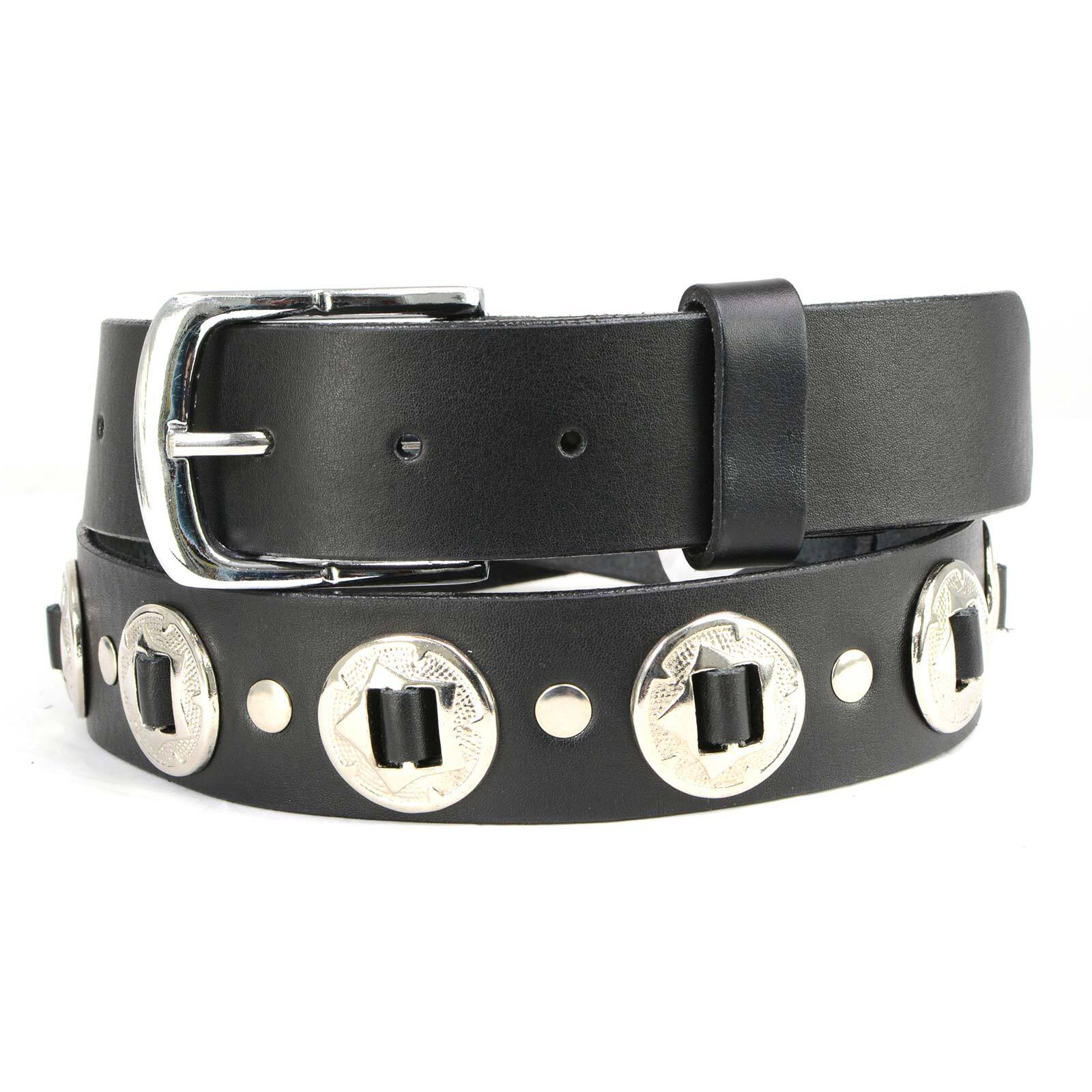 Milwaukee Leather 7120 Mens Chrome Conchos Leather Belt w/Interchangeable Buckle