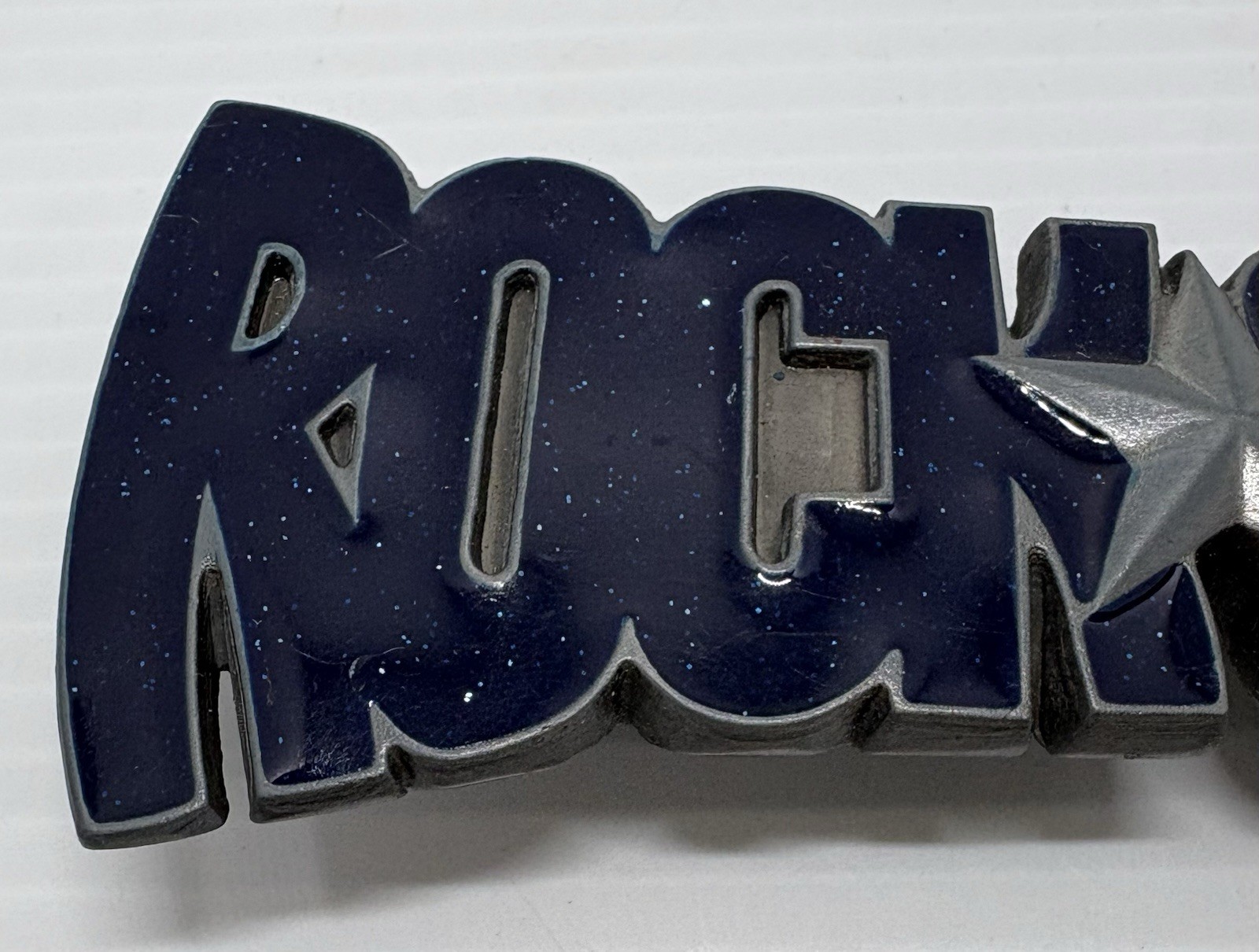 “NEW” Rock Star BELT BUCKLE Dark Blue Speckled Enamel Gray Metal Music Superstar