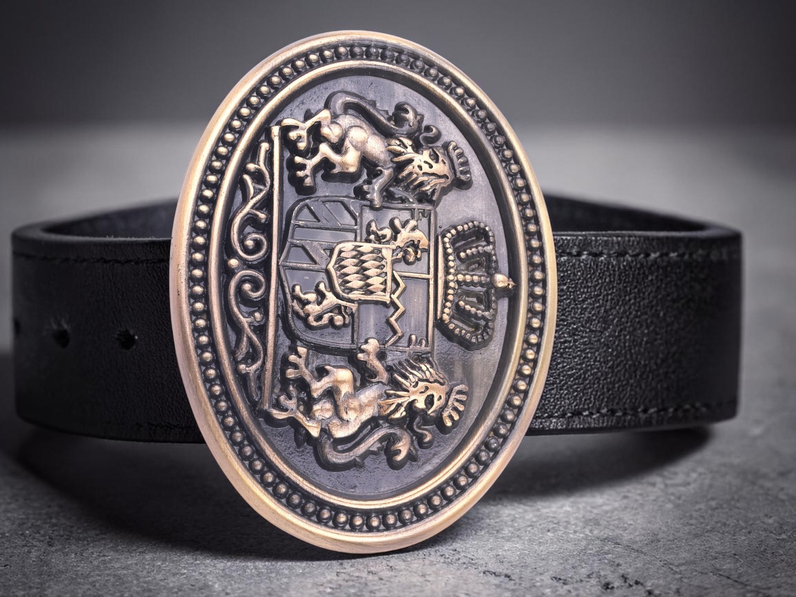 Western Belt Buckle With Handmade Leather Strap | Royal Lion Design
