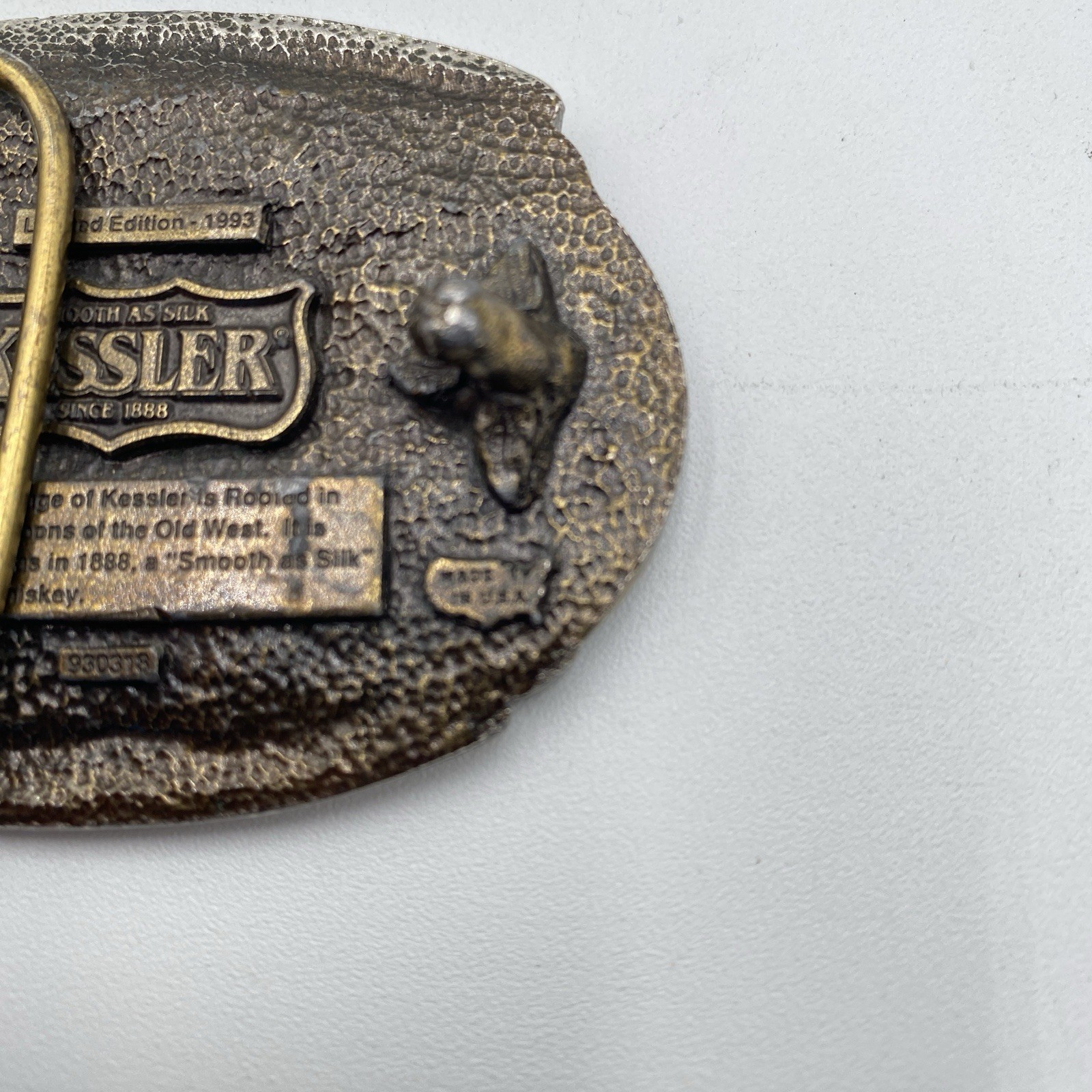 Vintage Belt Buckle Kessler American Whiskey Smooth As Silk 1993 Brass Tone USA
