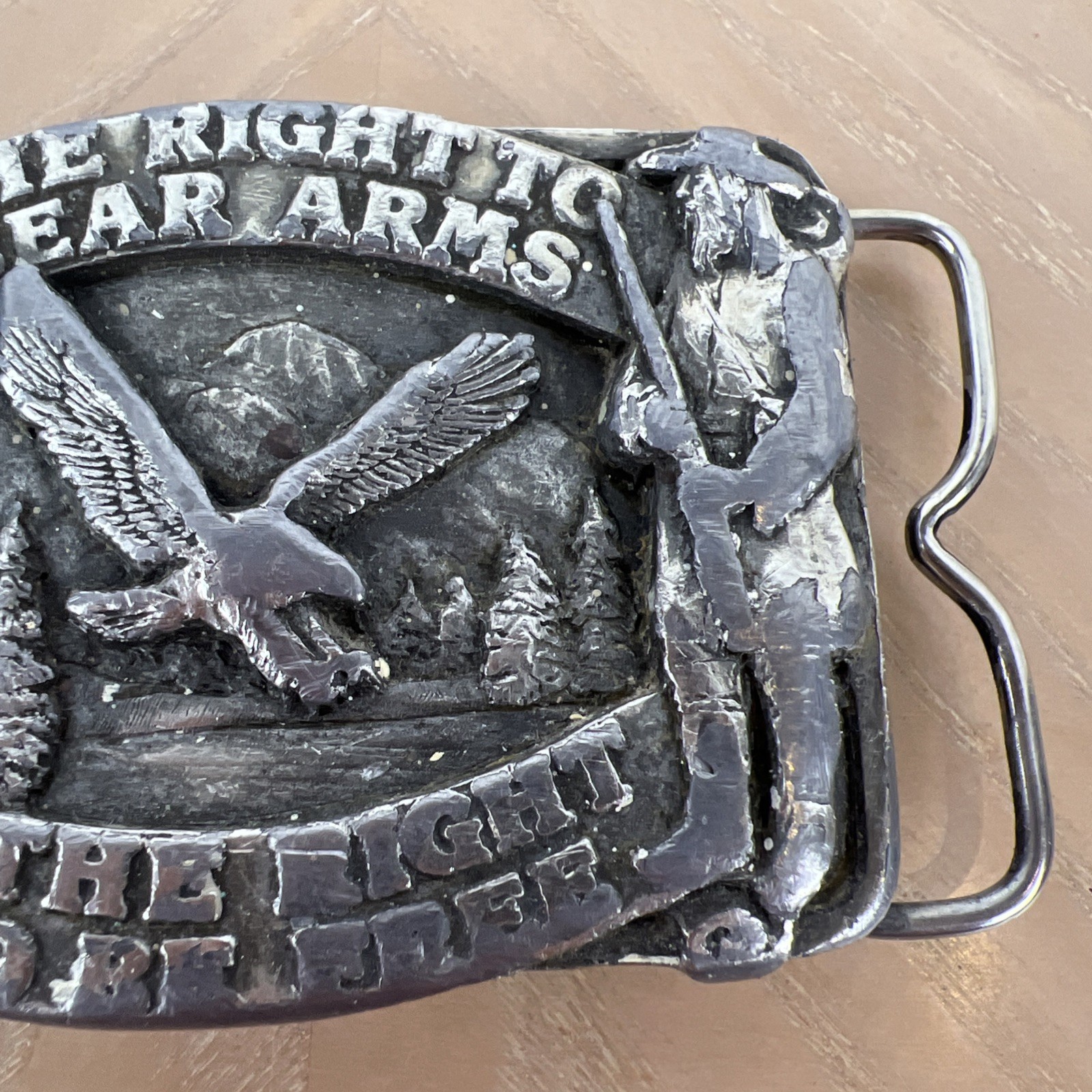 Vintage 1982 Siskiyou The Right To Bear Arms Pewter Belt Buckle R-10