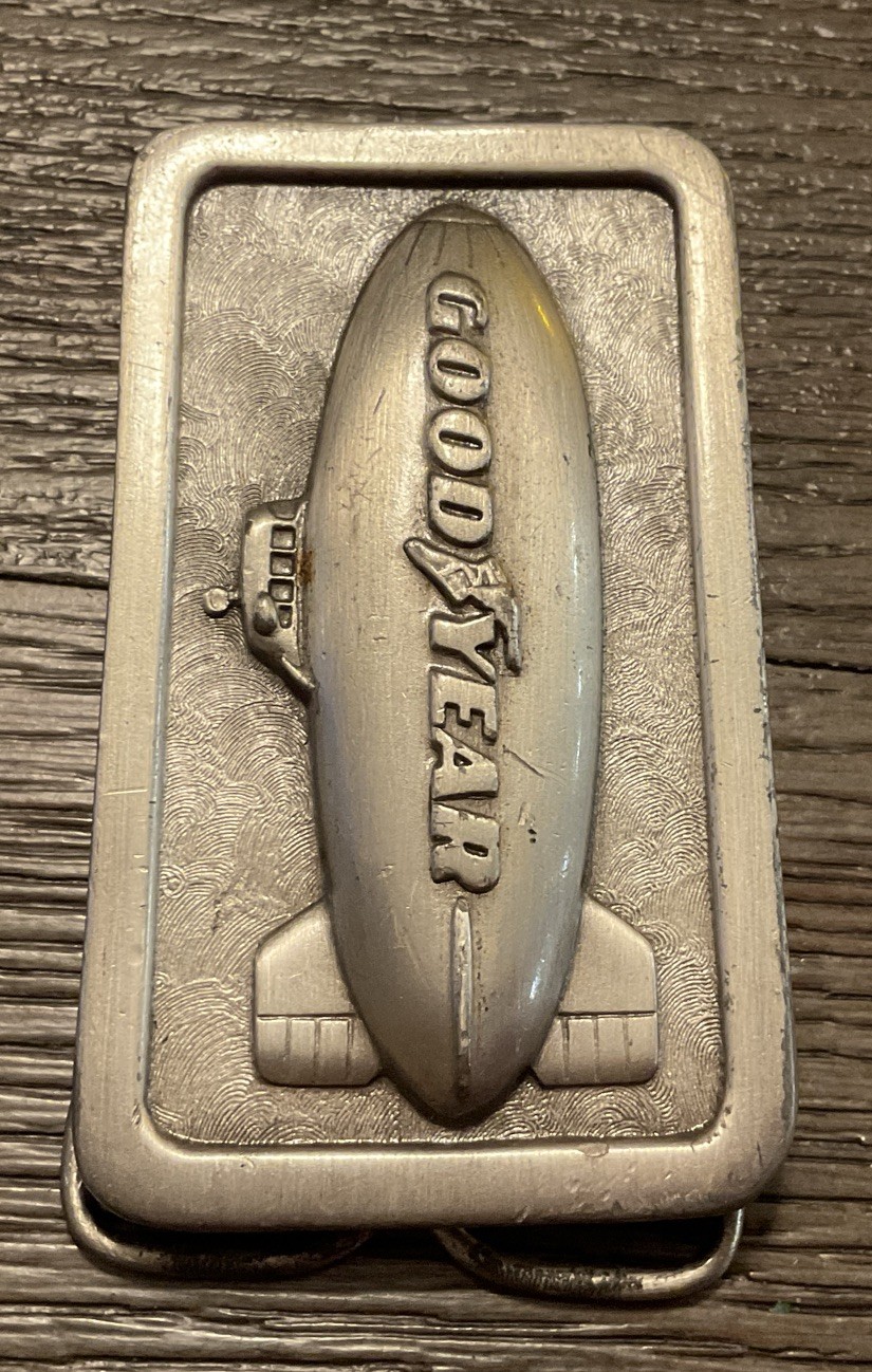 VINTAGE, 1974 THE GOODYEAR TIRE & RUBBER CO. Blimp G-96, PEWTER BELT BUCKLE