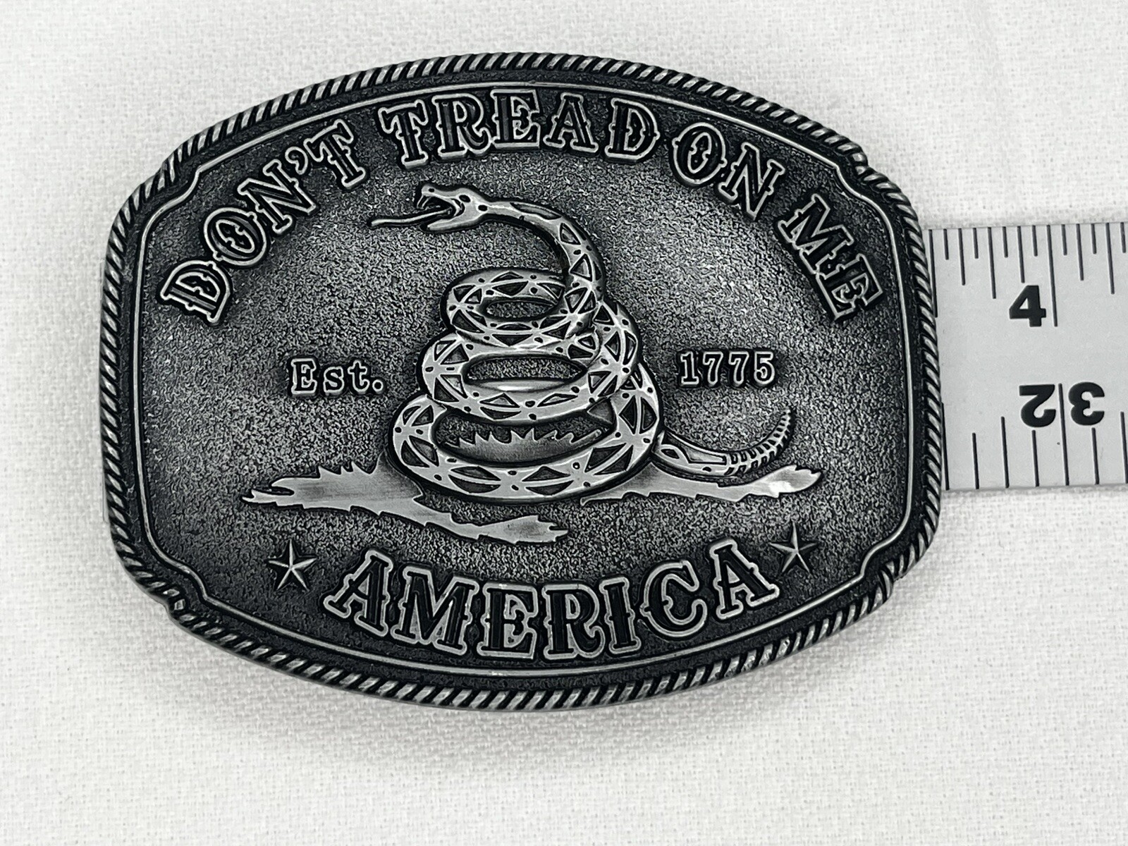 Patriotic American USA “Don&rsquo;t Tread On Me”Metal Belt Buckle Silver