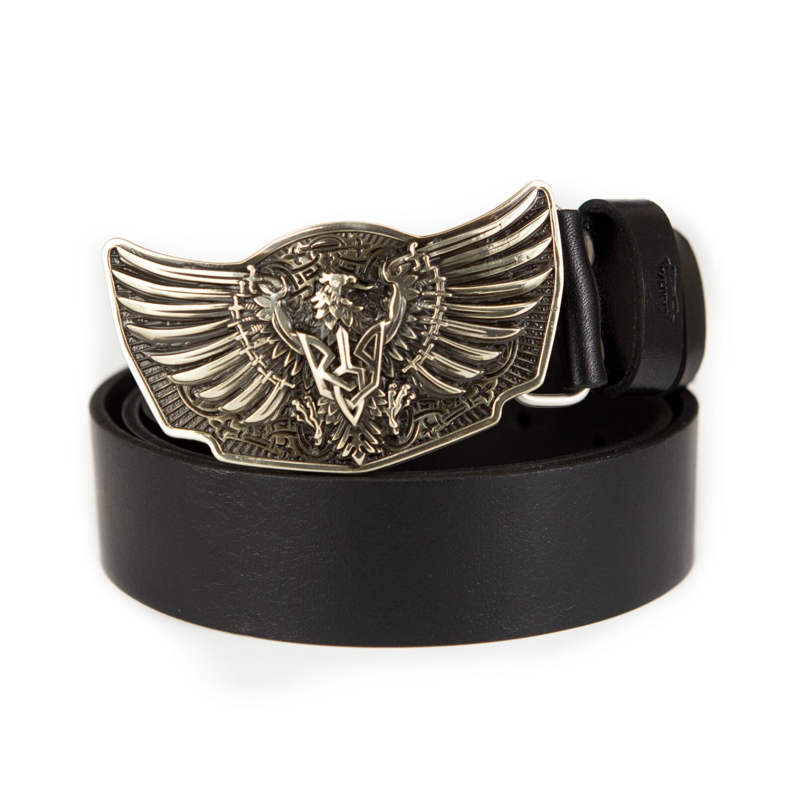 Geman silver buckle Eagle with sword, heraldic eagle, winged heraldry falcon
