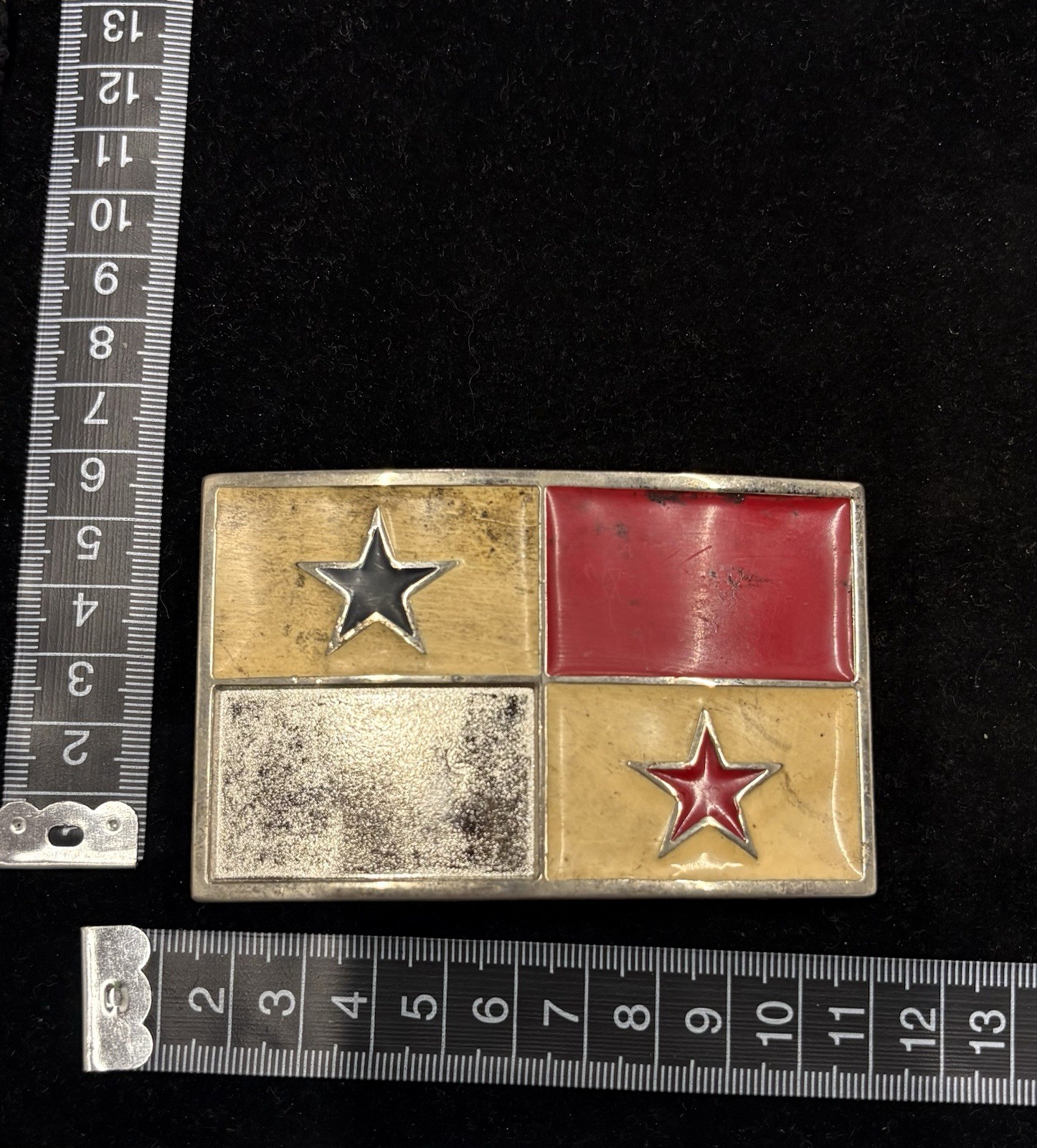 Vintage rectangular metal belt buckle Panamanian flag design RARE