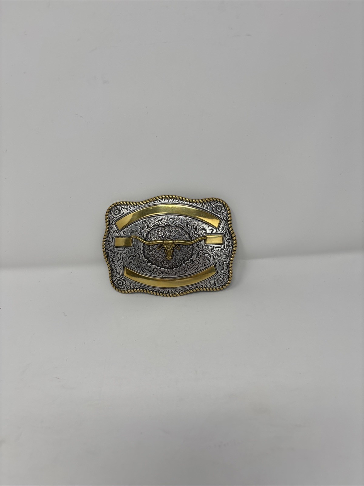 Crumrine Western Rectangle LONGHORN SKULL Belt Buckle.