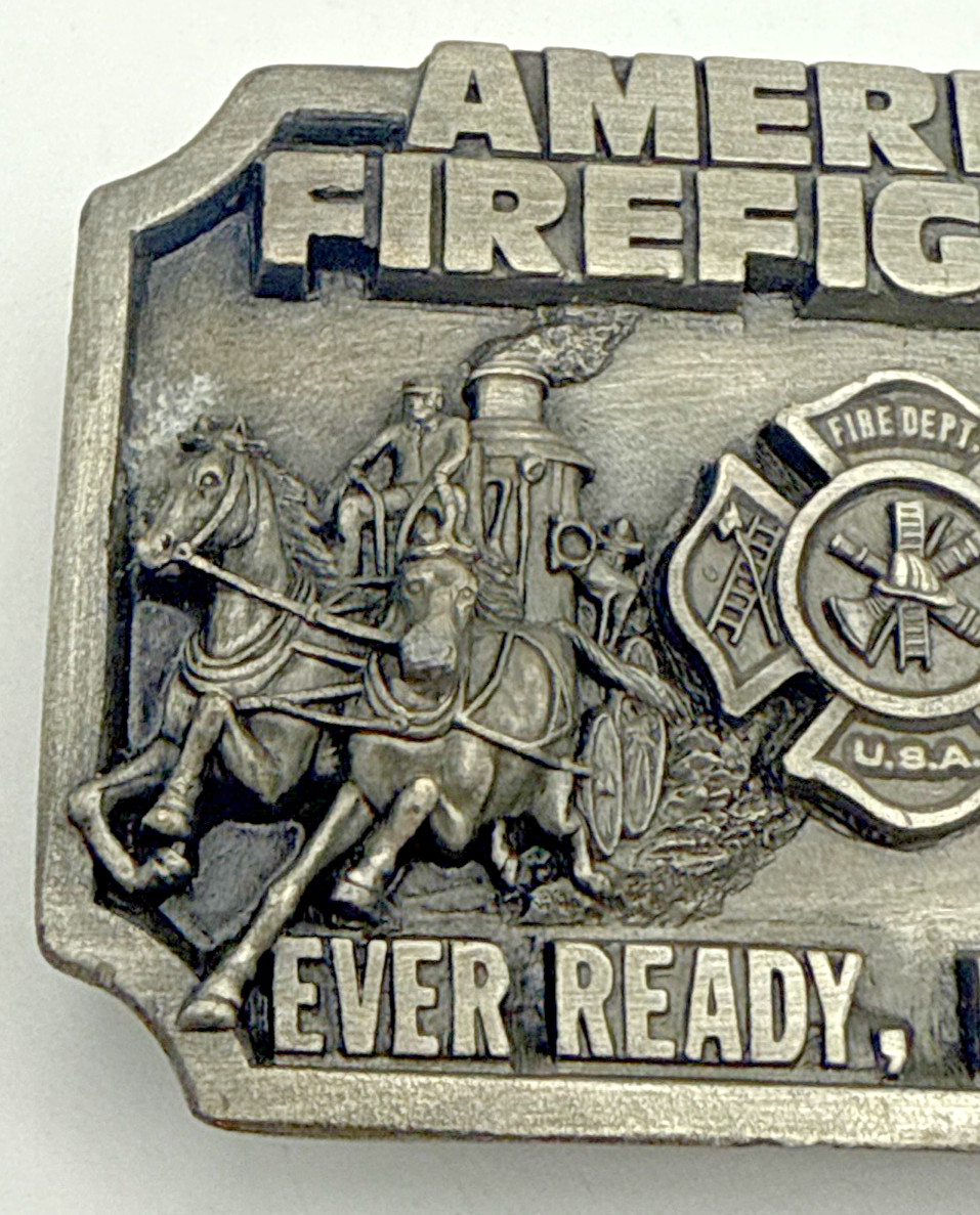 VTG Belt Buckle Americas Firefighters Ever Ready Ever Willing 1983 Siskiyou 3.75