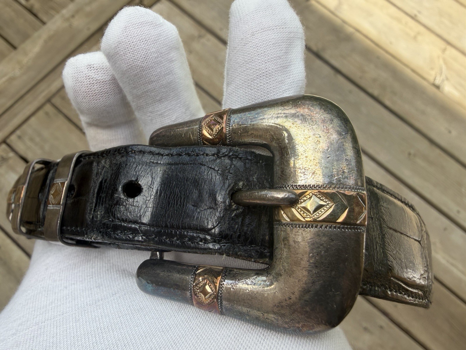J.W. Comstock Heritage Sterling Silver 14K Gold 4 Buckle w Alligator Belt $4K