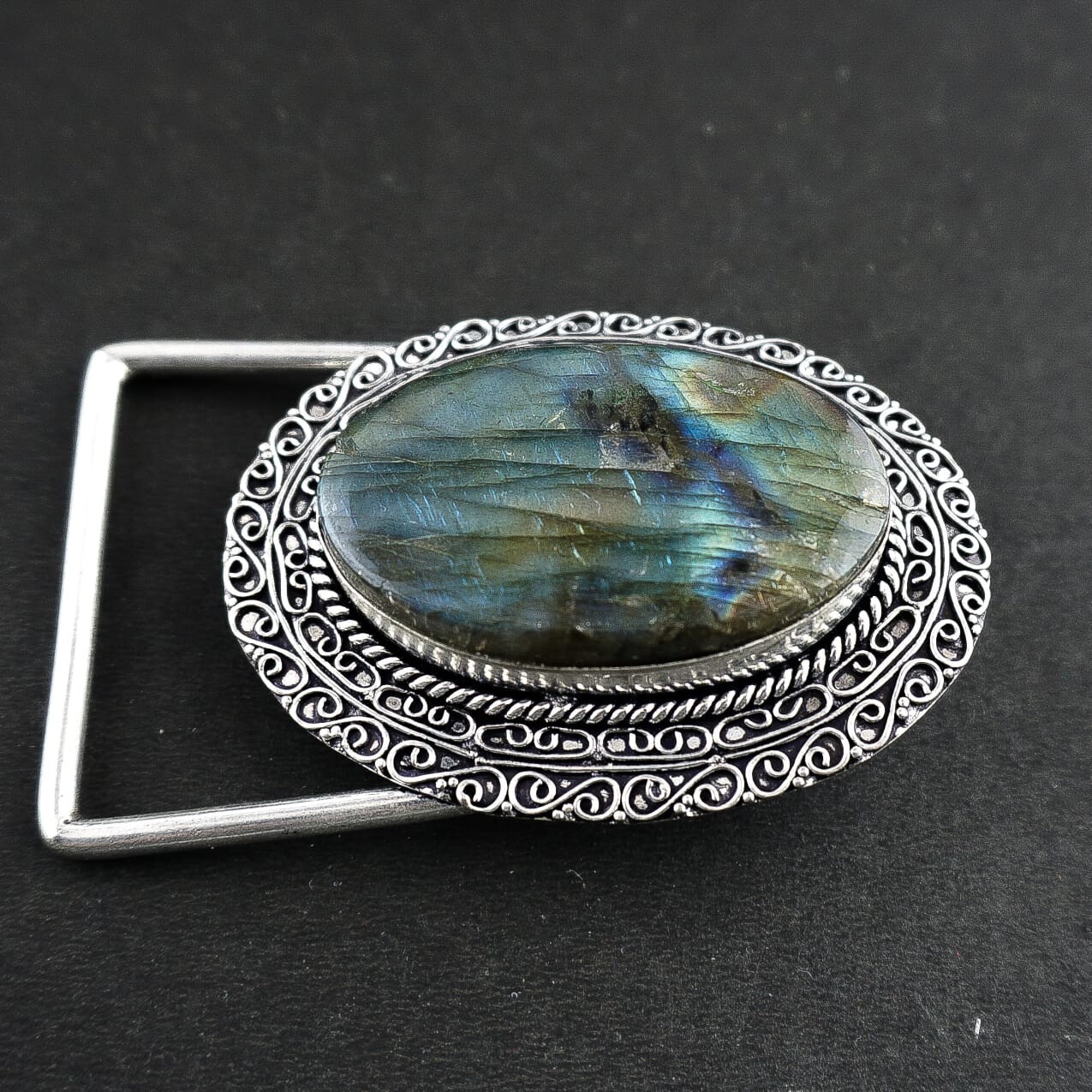 Natural Labradorite Gemstone Handmade 925 Sterling Silver Vintage Belt Buckle