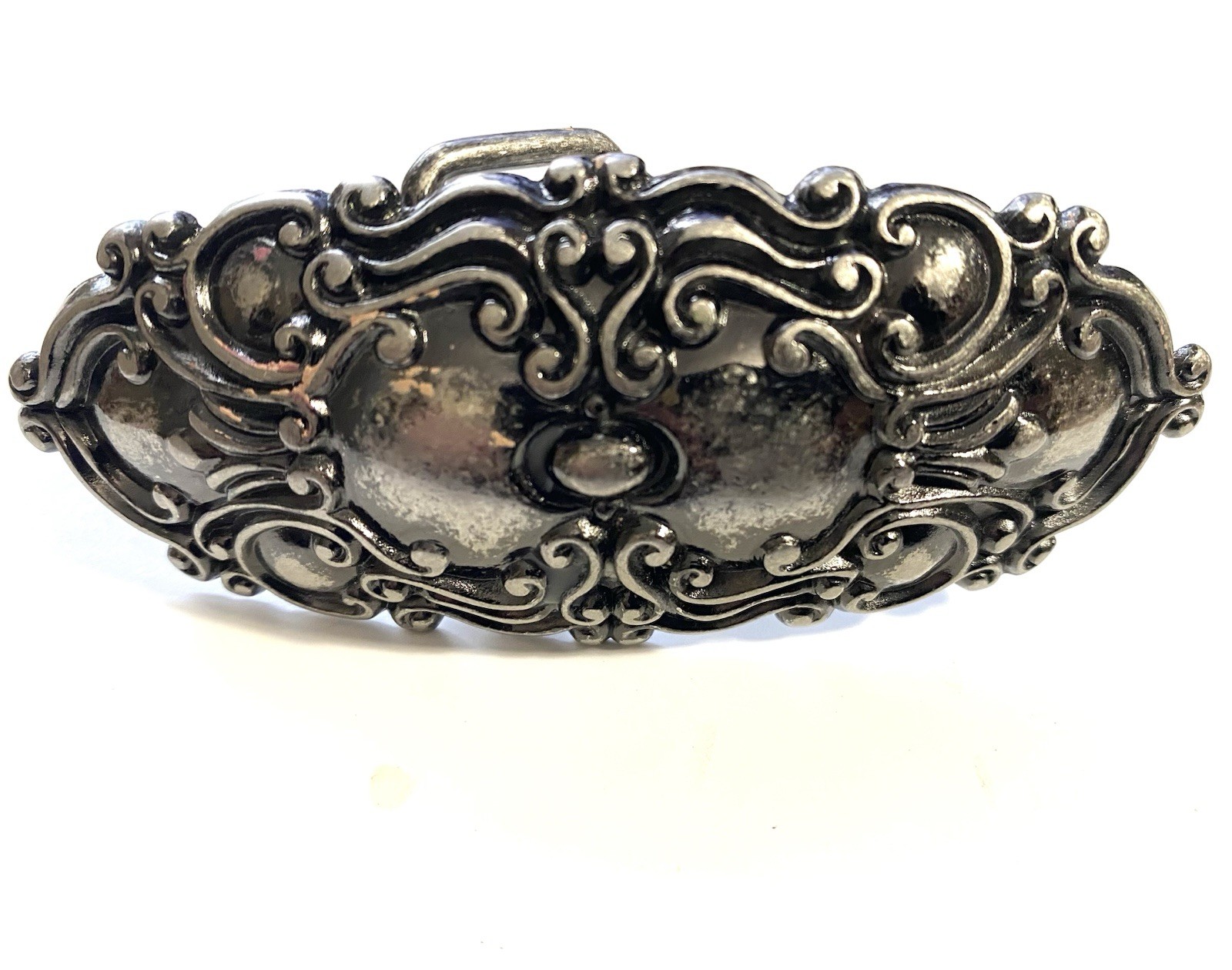Elongated Oval Dark Silver Tone Belt Buckle 3.75&Prime; x 1.5&Prime; Fits 1-1/8&Prime; wide belt
