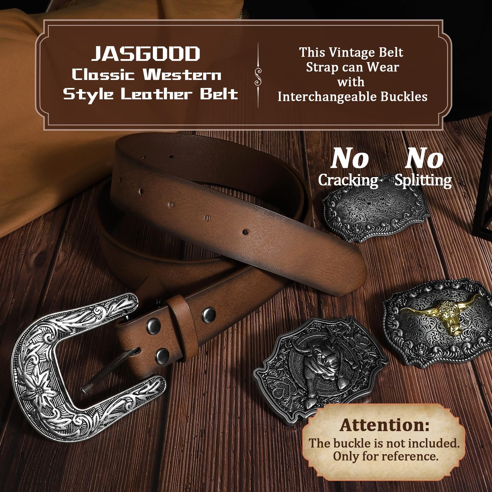 JASGOOD Western Leather Belt Strap for Fits waist size 27&Prime;-31&Prime;, D-dark Coffee