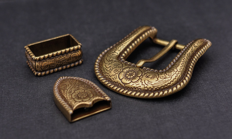 Retro Brass Flower Engraved Western Cowboy Belt Buckle Set Fit 25mm Strap