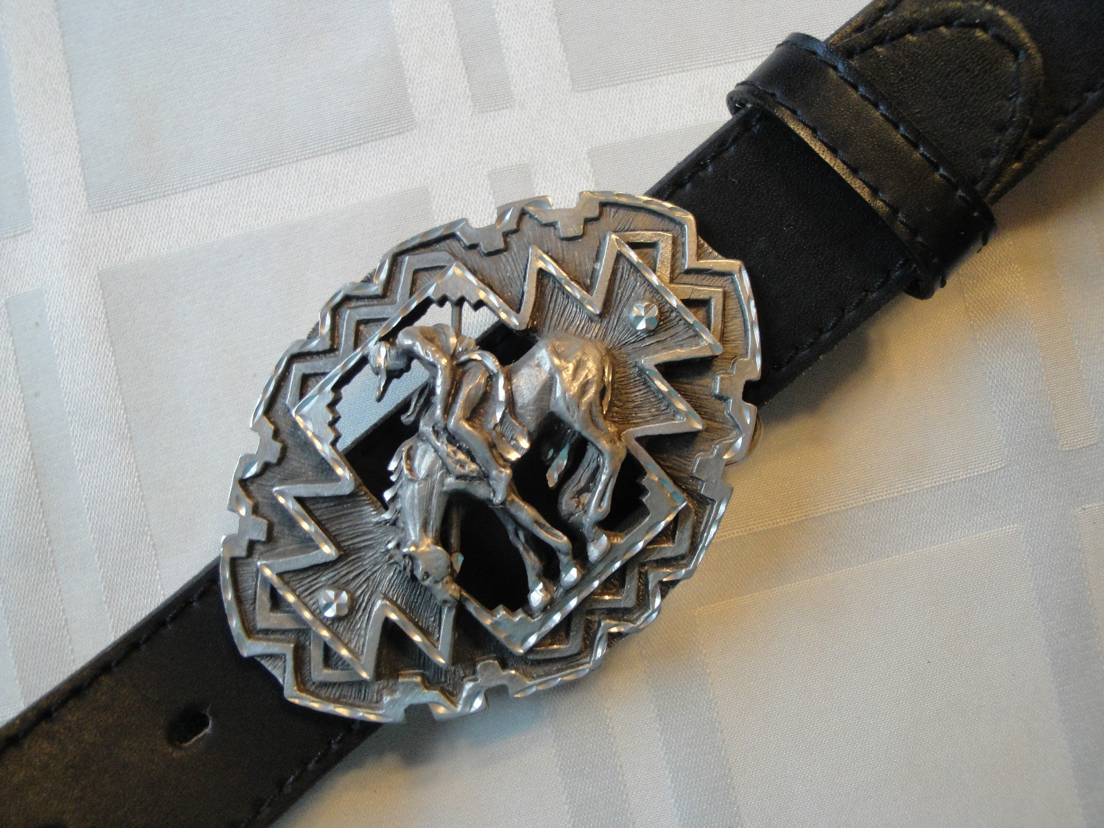 End of Trail Pewter Buckle & Leather Belt- Made in USA by Enchantment