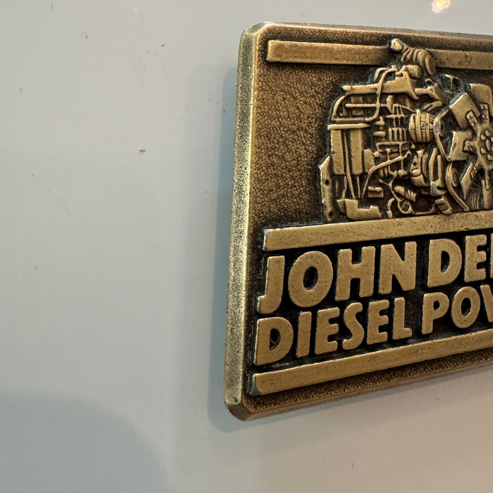 John Deere Diesel Power Belt Buckle Vintage 1989 Engine Tractor Farm Brass