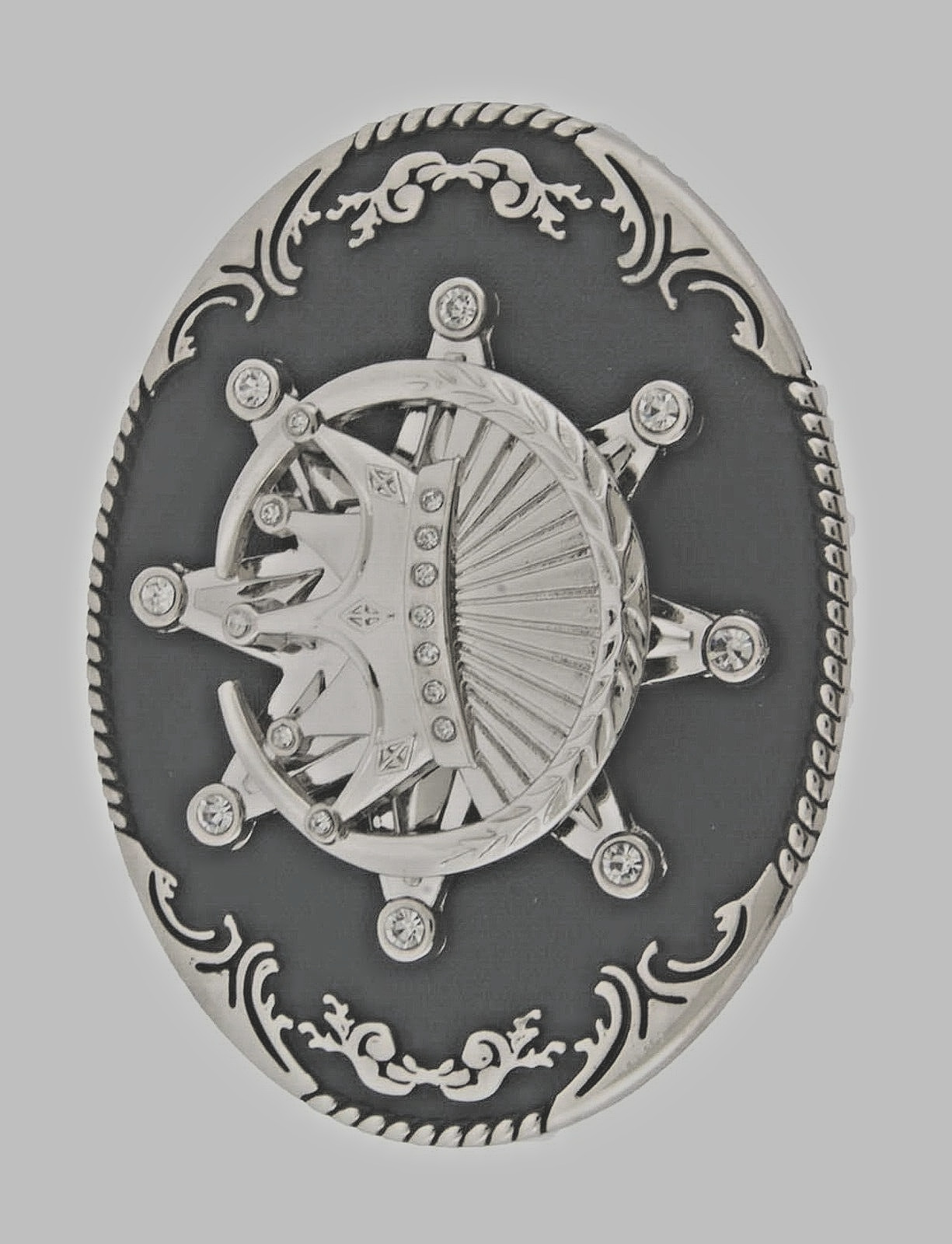 Crown Belt Buckle Vintage Spinner Silver Black Metal Western Rodeo Men Women