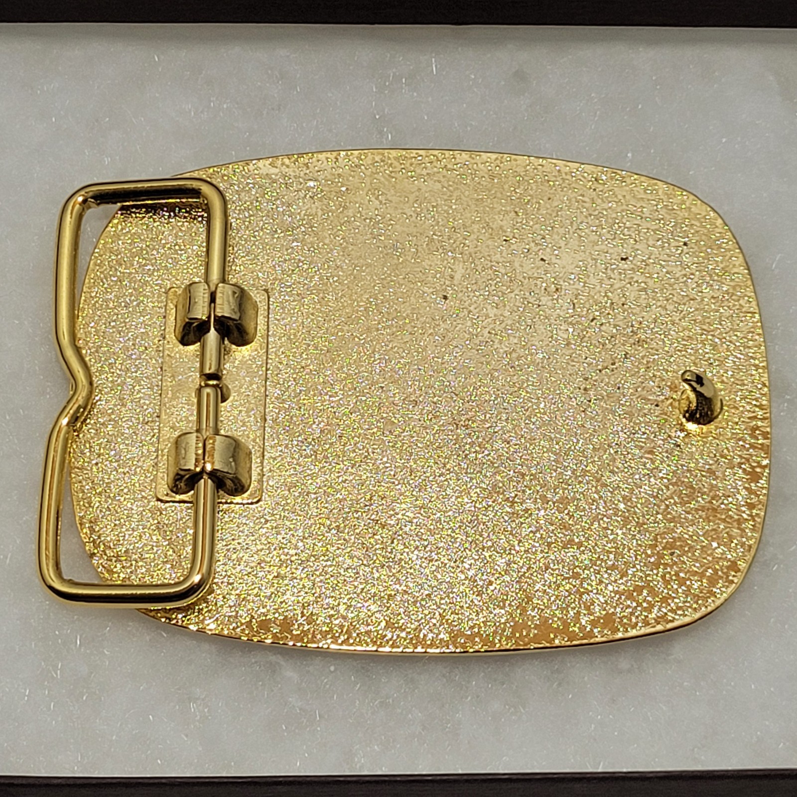 Vintage Headstock Belt Buckle TNN Red Enamel Gold Tone Retro Guitar Country 80s