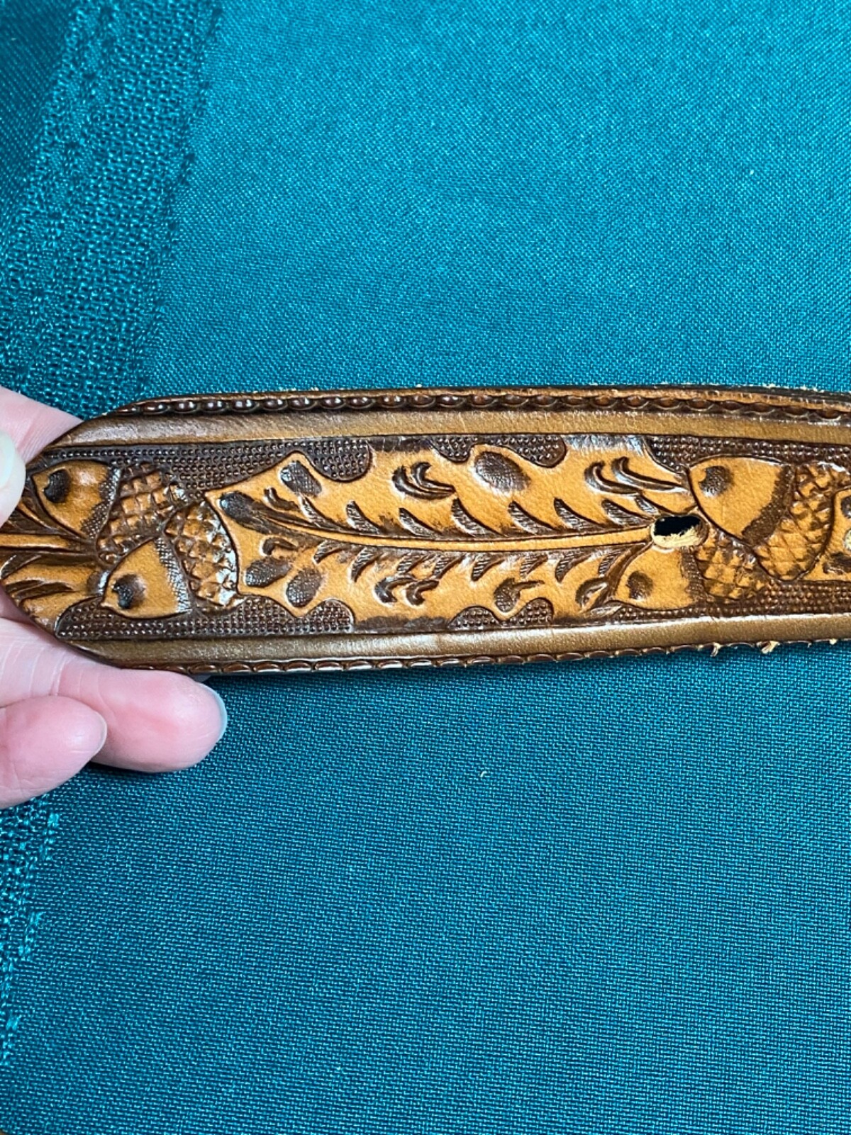 Tex Tan Full Grain Cowhide Belt Size 36 Tool Silver Buckle Polished Amber Stone