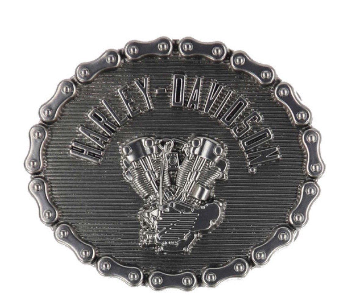 Harley Davidson Mens Knucklehead Biker Chain Belt Buckle Nickel Finish MAU015/61