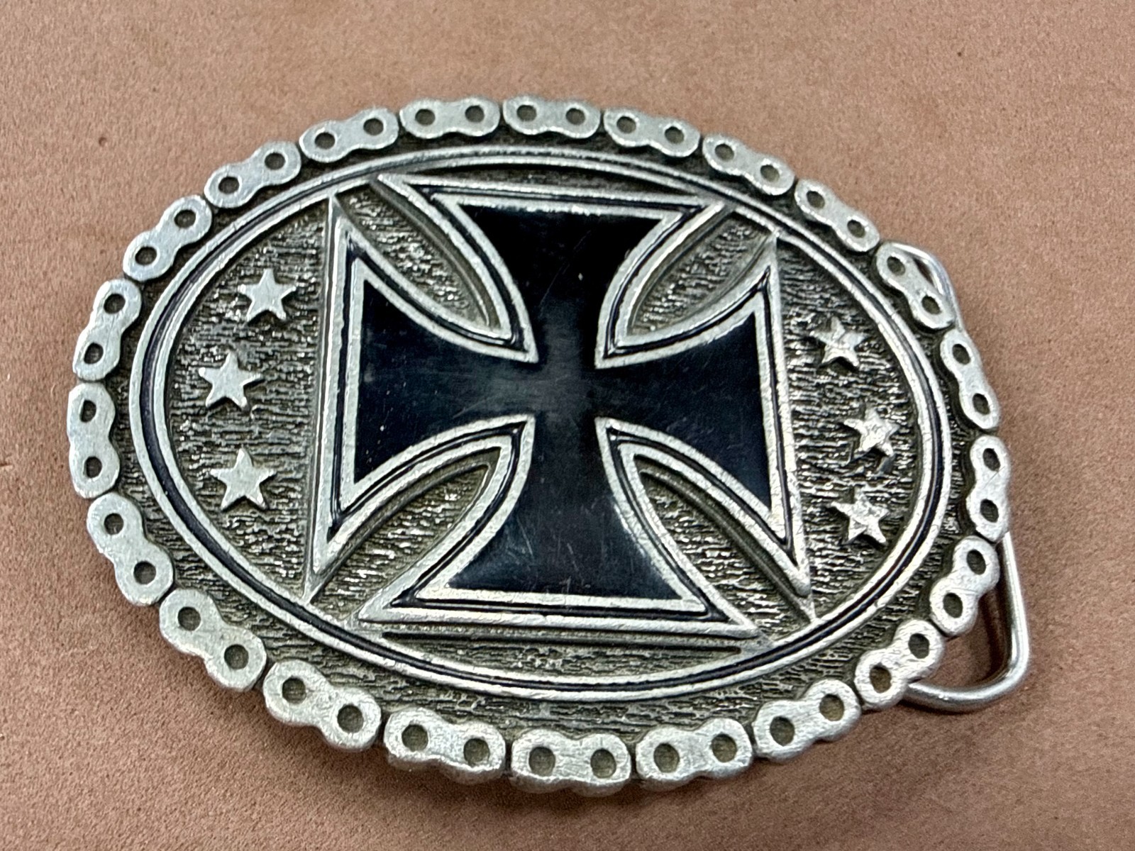 Maltese Celtic Iron Cross Chained Border Gothic Punk Biker Vibe EJC Belt Buckle