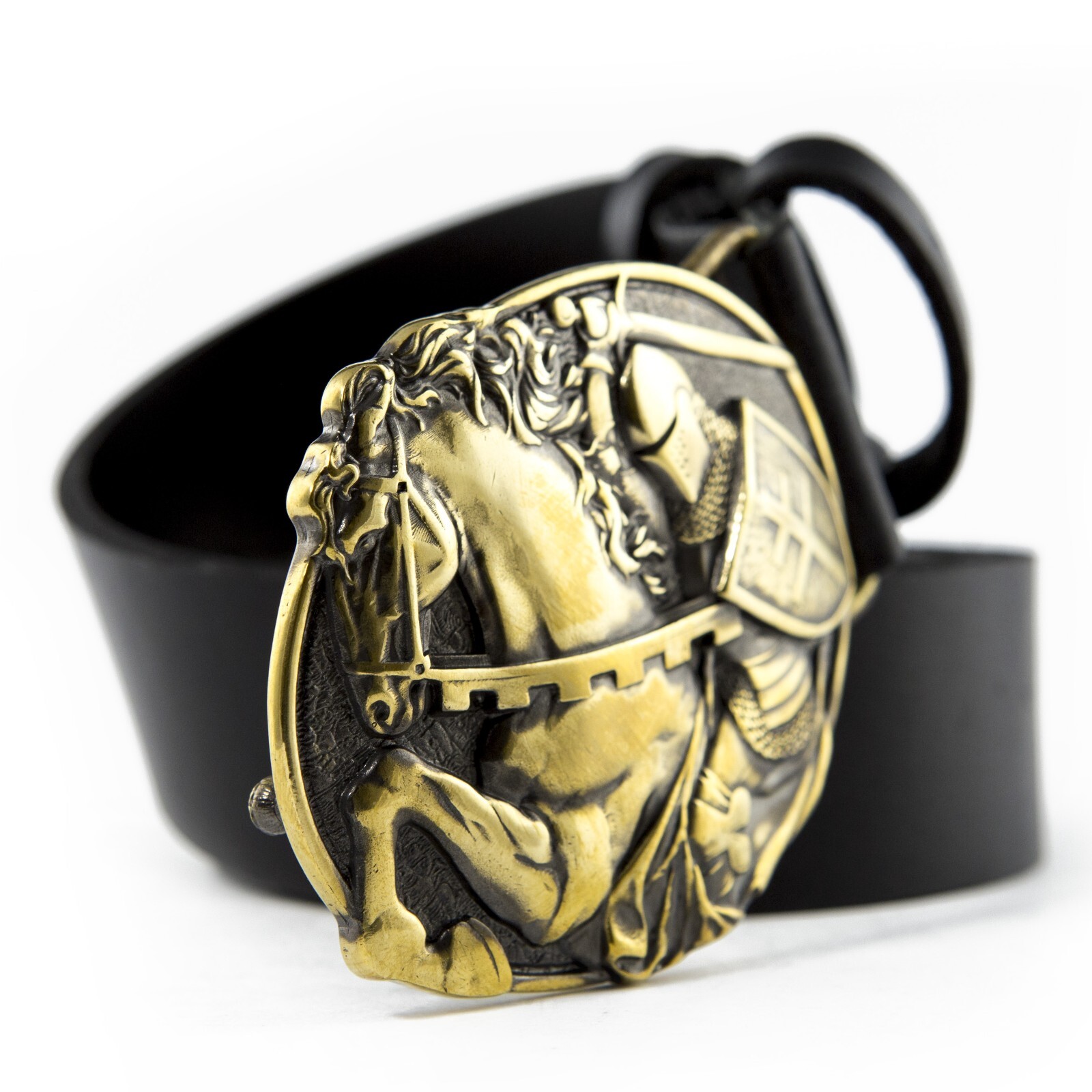Belt buckle Fighting Knight, Medieval military solid brass belt buckle