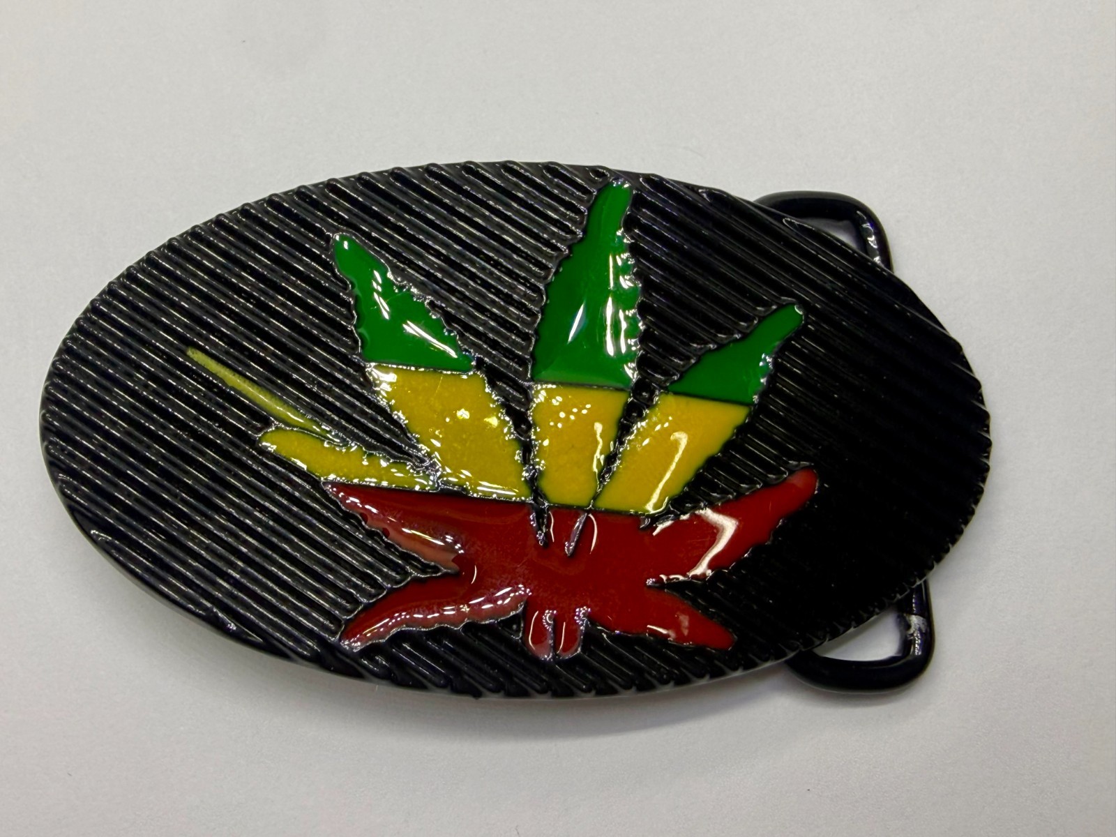 Marijuana Cannabis Pot Leaf Weed Enameled Rasta Belt Buckle New in open Box