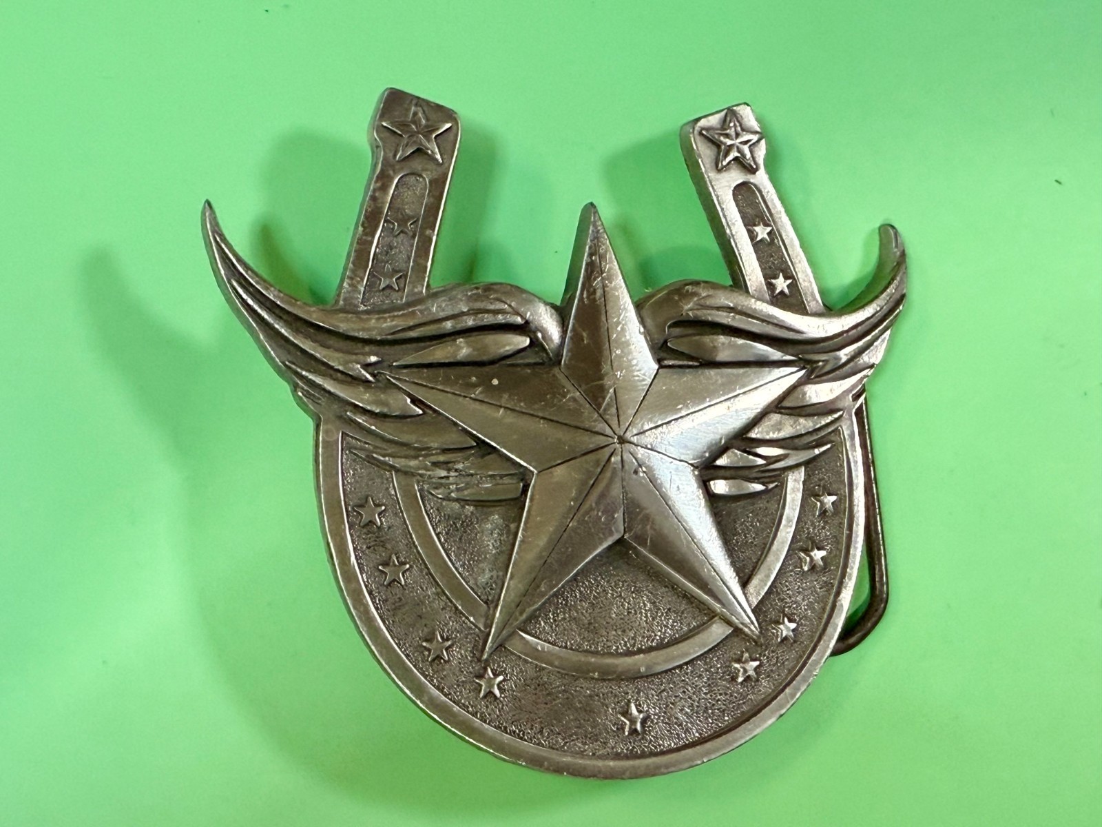 Lucky Horseshoe Winged Star Fine Pewter 2004 Belt Buckle Great American Products