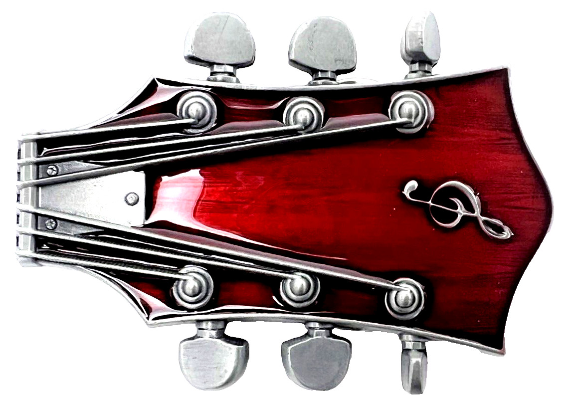 Red Guitar Head Music Enameled Belt Buckle New