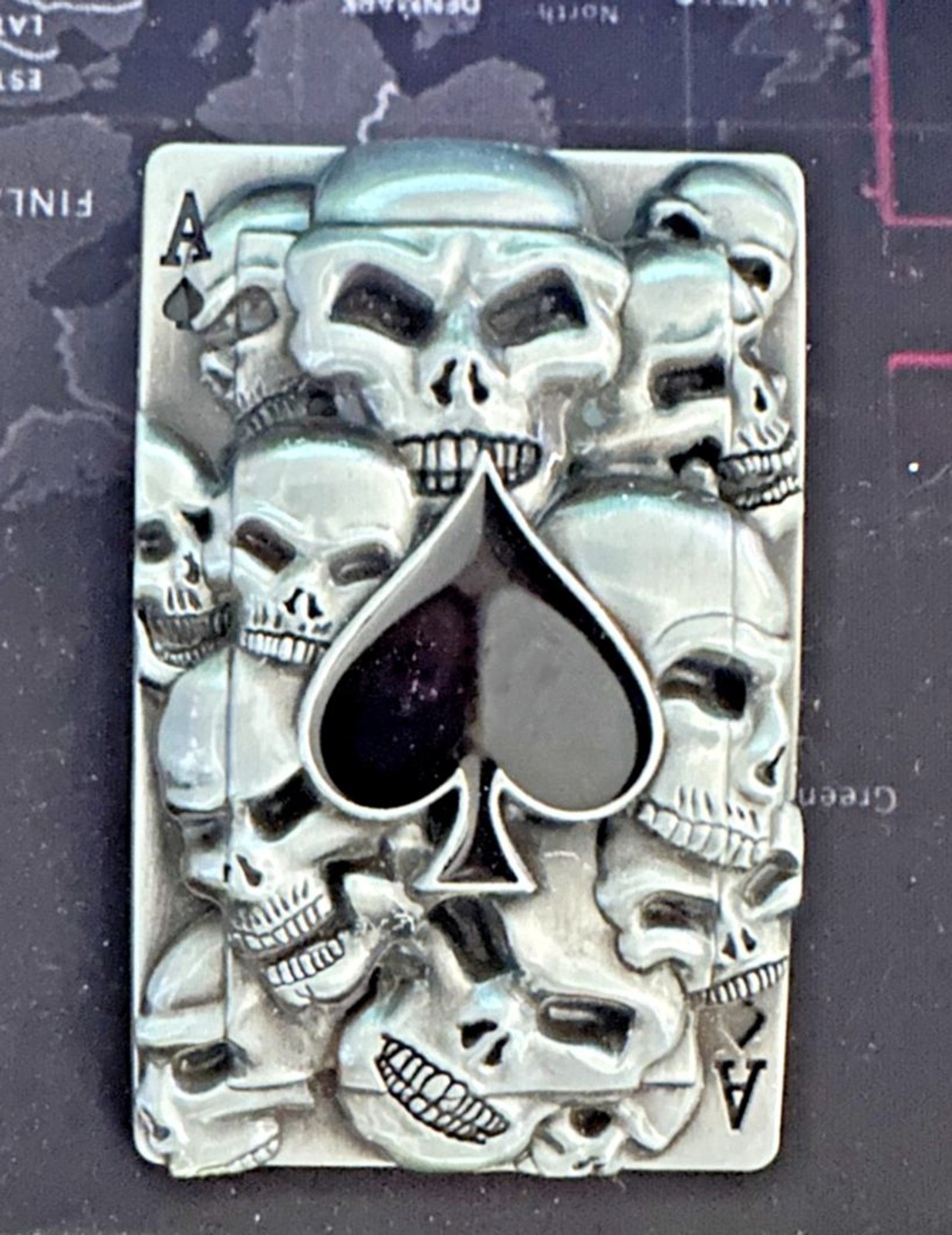 Skeleton Head Black Spade Belt Buckle Silver/Black Gothic Biker Rocker Accessory