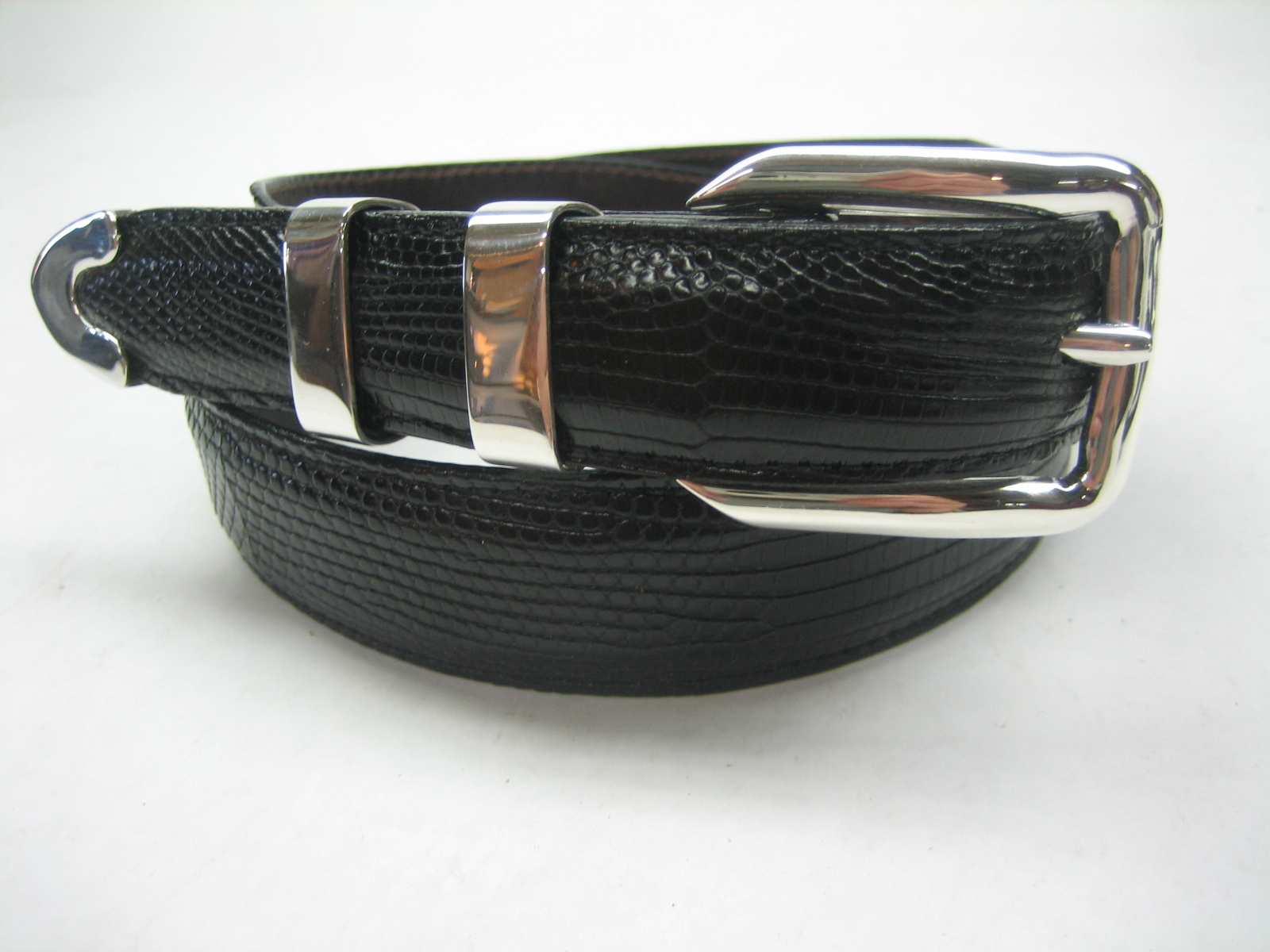 Genuine lizard belt size&rsquo;s 26 to 46.w/ sterling silver 925 buckle 4 pc set U.S.A