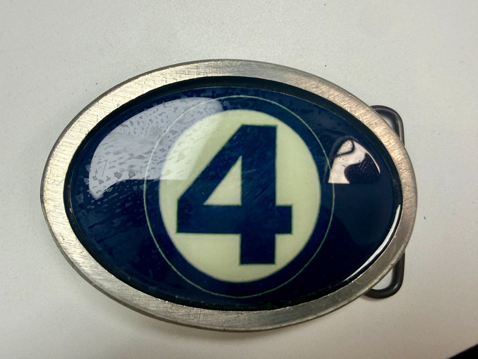 4 Ball Number Channel 4 News? Vintage Custom Enameled Belt Buckle